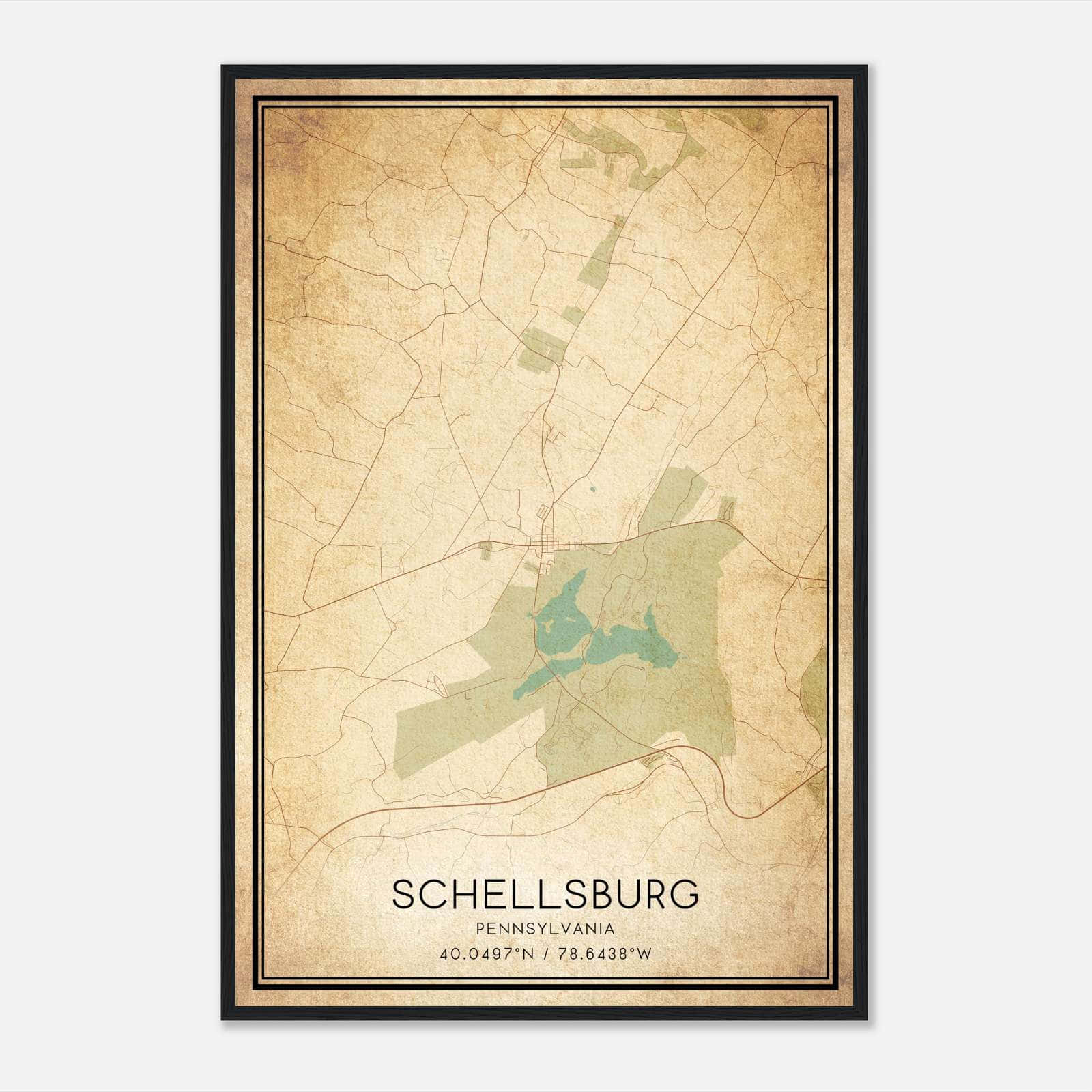 Vintage Schellsburg Pennsylvania Map Poster, Schellsburg PA City Road Wall Art Print Vintage Schellsburg Pennsylvania Map Poster, Schellsburg PA City Road Wall Art Print