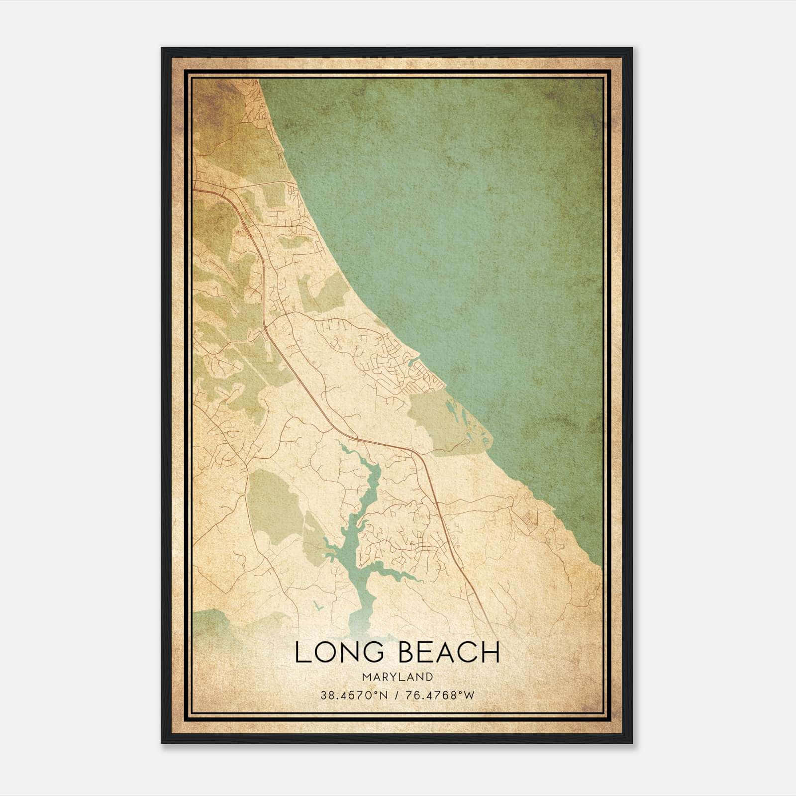 Vintage Long Beach Maryland Map Poster, Long Beach MD City Road Wall Art Print Vintage Long Beach Maryland Map Poster, Long Beach MD City Road Wall Art Print