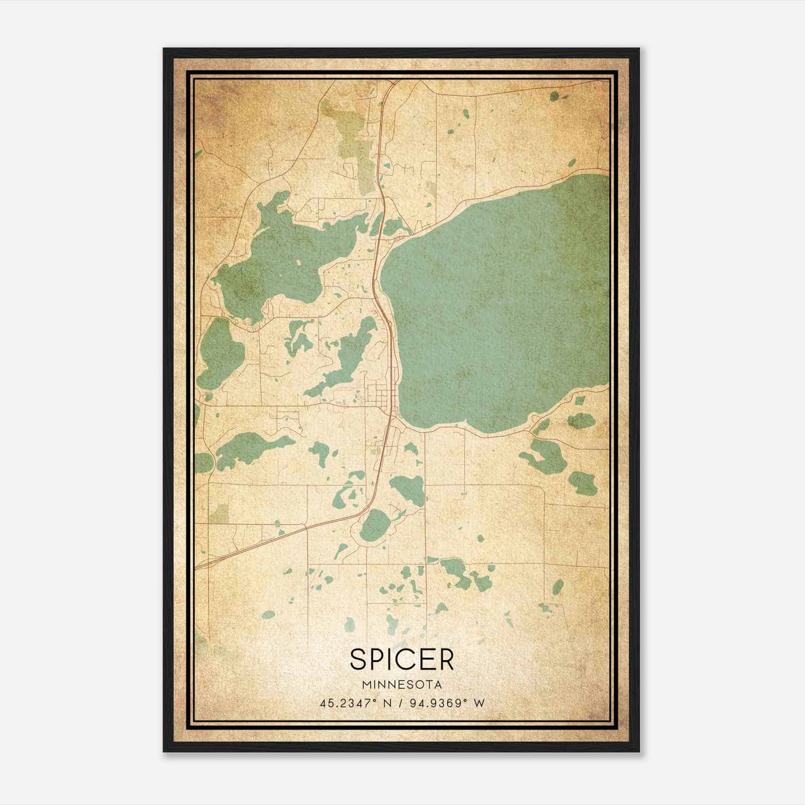 Vintage Spicer Minnesota Map Poster, Spicer MN City Road Wall Art Print Vintage Spicer Minnesota Map Poster, Spicer MN City Road Wall Art Print