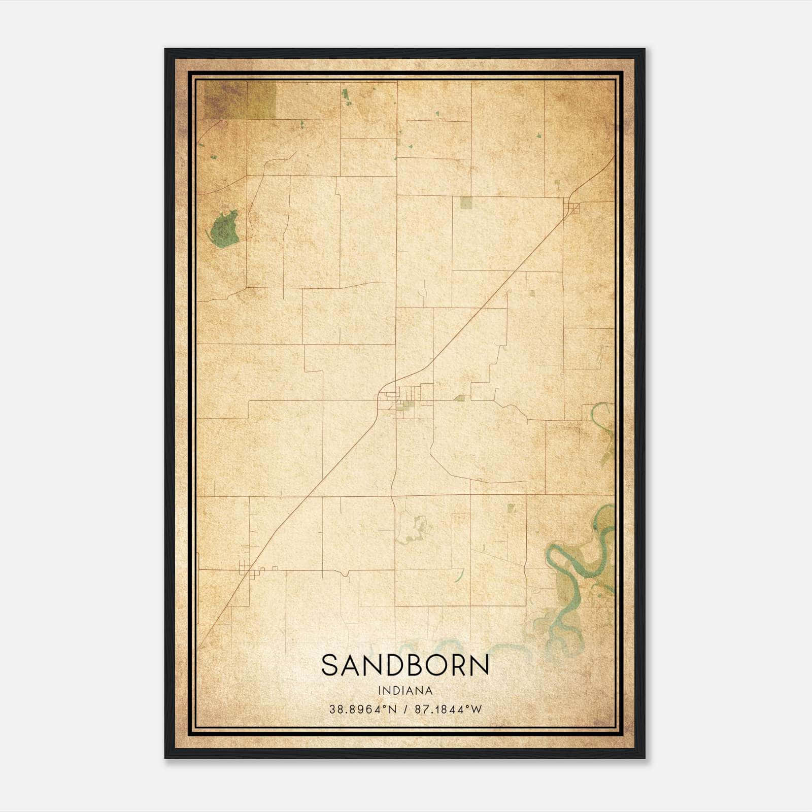 Vintage Sandborn Indiana Map Poster, Sandborn IN City Road Wall Art Print Vintage Sandborn Indiana Map Poster, Sandborn IN City Road Wall Art Print