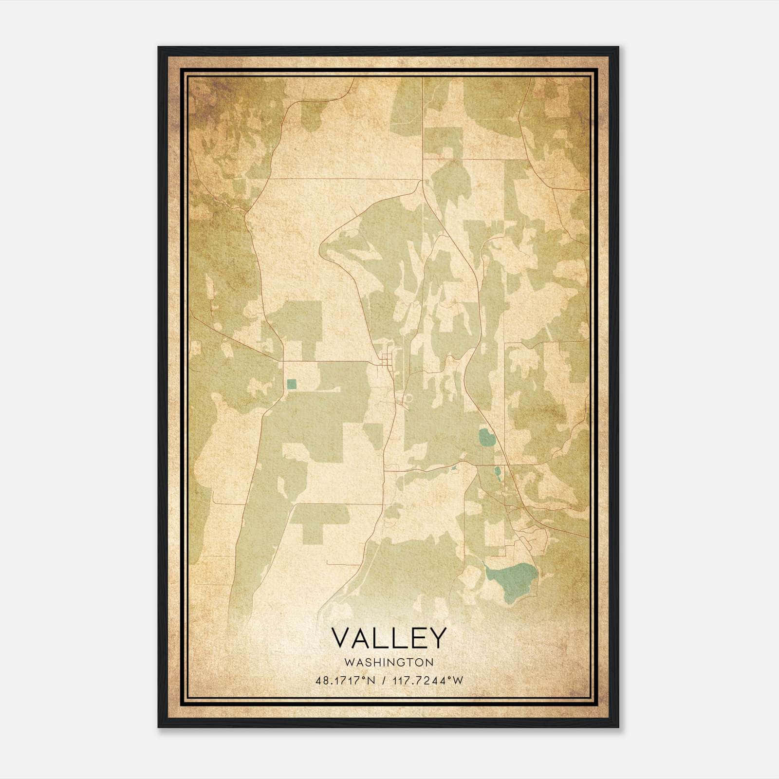 Vintage Valley Washington Map Poster, Valley WA City Road Wall Art Print Vintage Valley Washington Map Poster, Valley WA City Road Wall Art Print