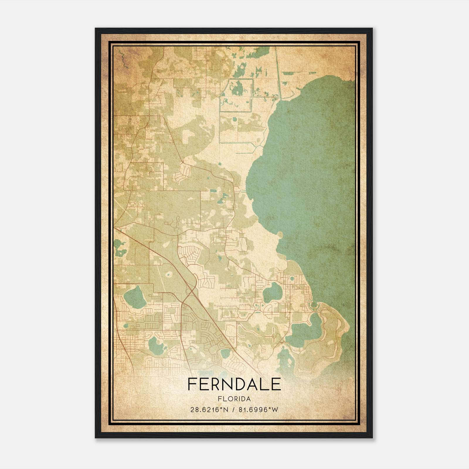 Vintage Ferndale Florida Map Poster, Ferndale FL City Road Wall Art Print Vintage Ferndale Florida Map Poster, Ferndale FL City Road Wall Art Print