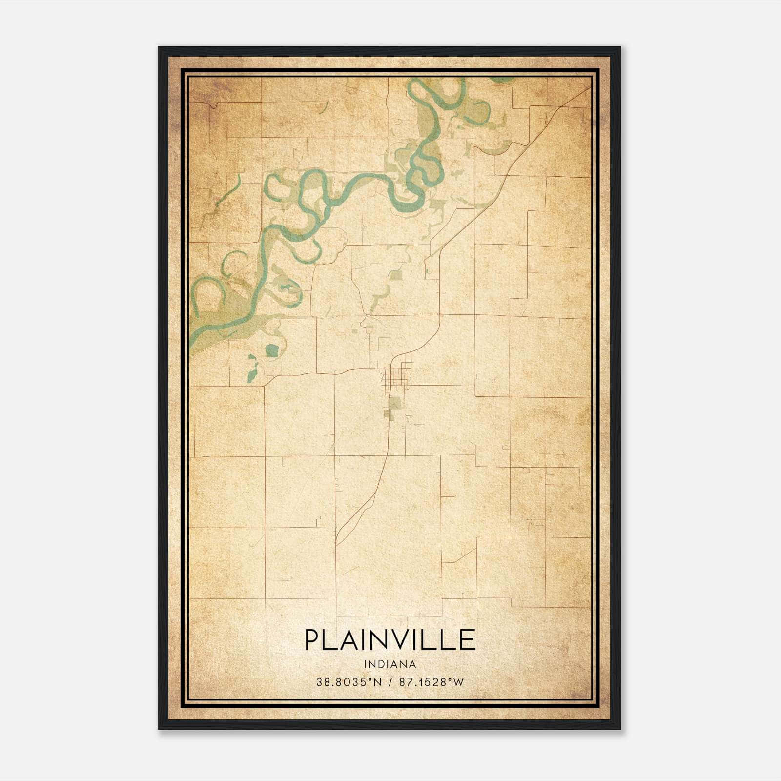 Vintage Plainville Indiana Map Poster, Plainville IN City Road Wall Art Print Vintage Plainville Indiana Map Poster, Plainville IN City Road Wall Art Print