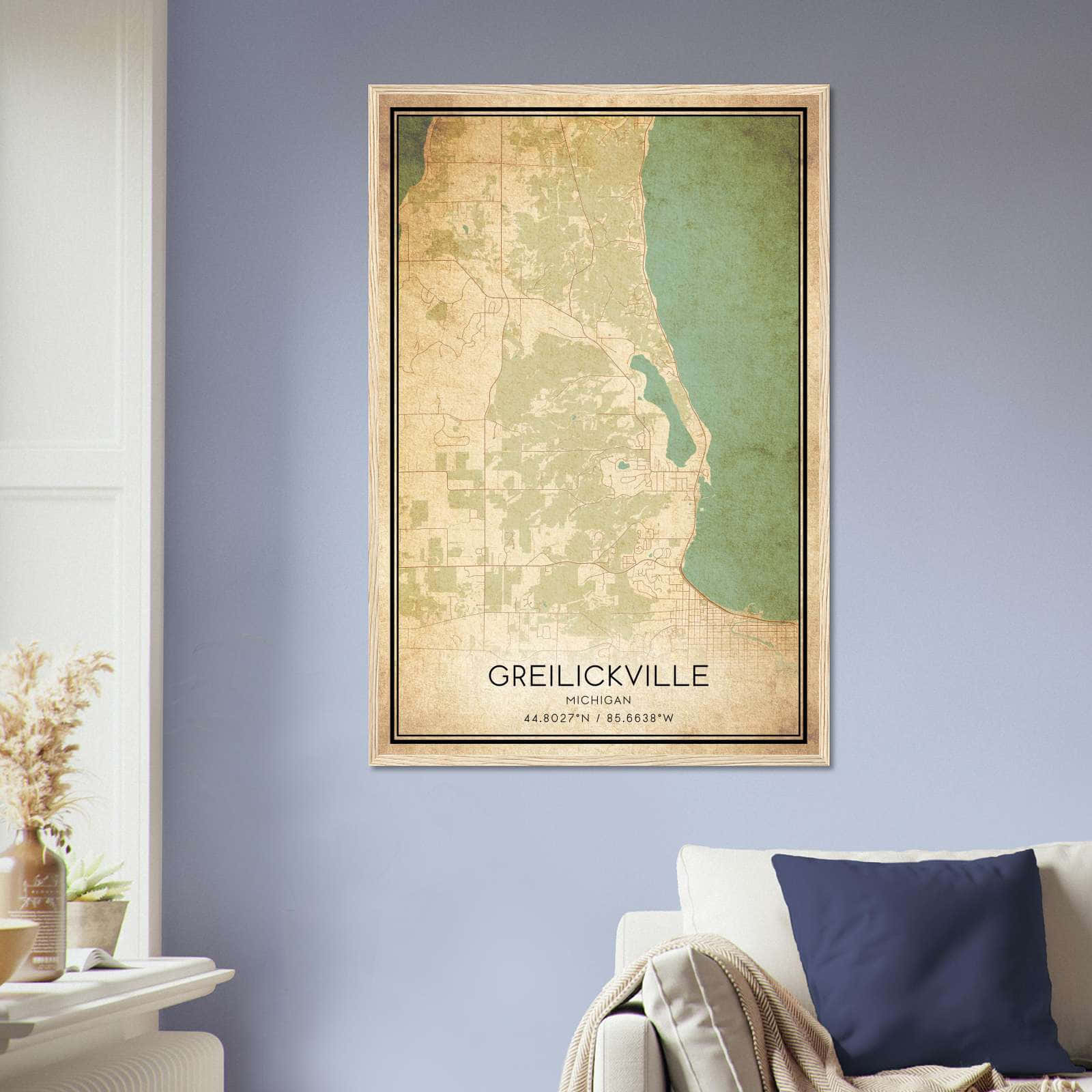 Vintage Greilickville Michigan Map Poster, Greilickville MI City Road Wall Art Print