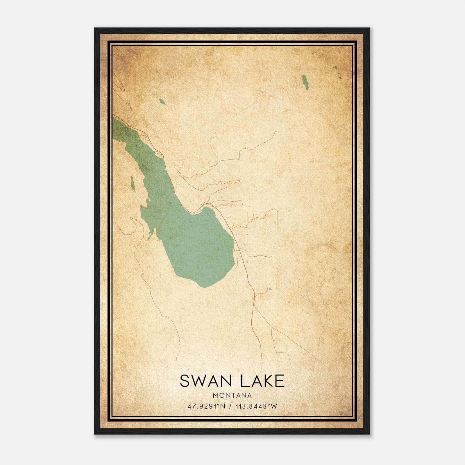 Vintage Swan Lake Montana Map Poster, Swan Lake MT City Road Wall Art Print Vintage Swan Lake Montana Map Poster, Swan Lake MT City Road Wall Art Print