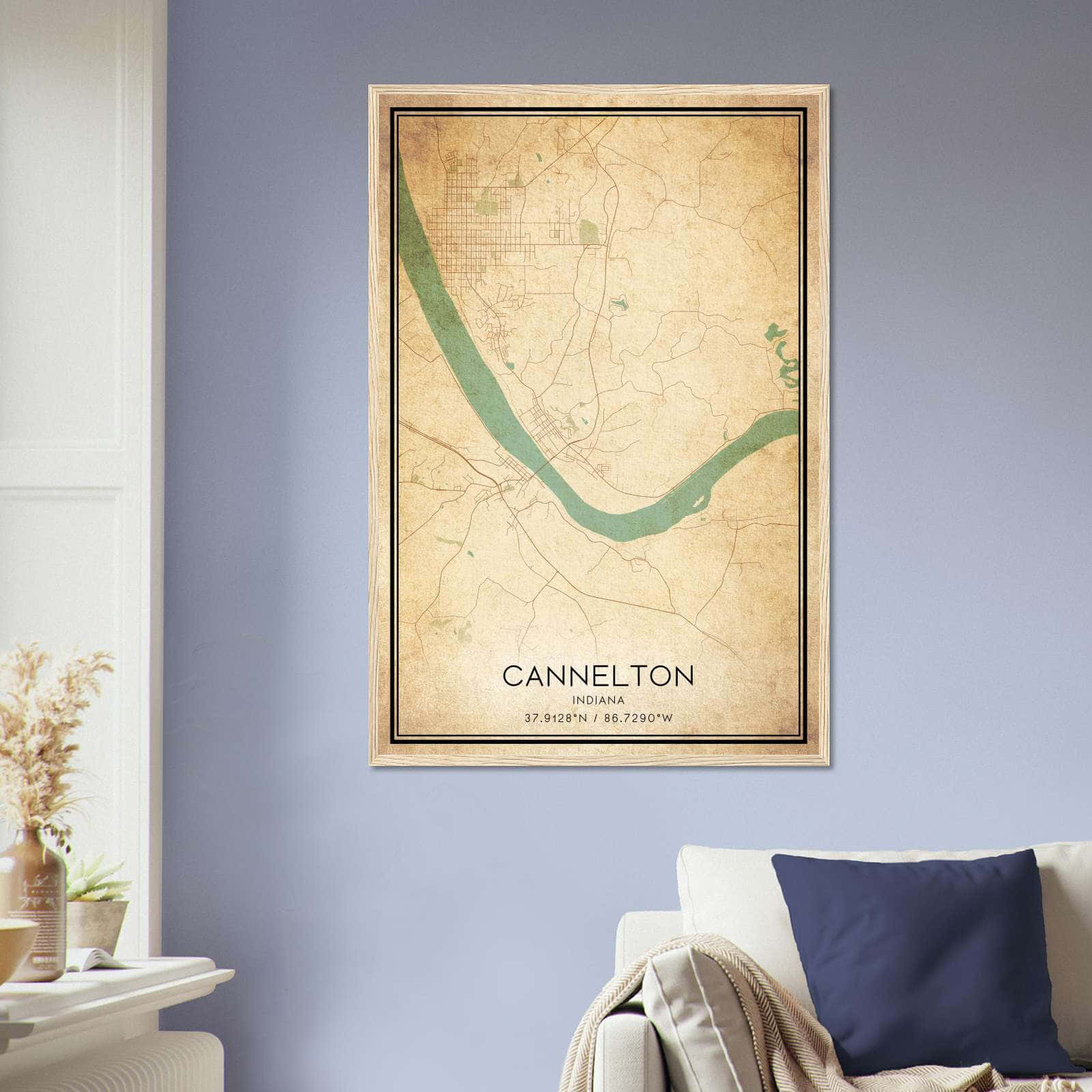 Vintage Cannelton Indiana Map Poster, Cannelton IN City Road Wall Art Print