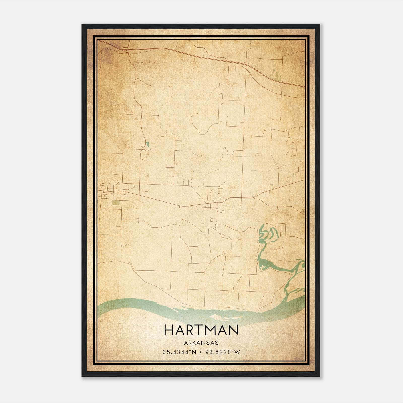 Vintage Hartman Arkansas Map Poster, Hartman AR City Road Wall Art Print Vintage Hartman Arkansas Map Poster, Hartman AR City Road Wall Art Print