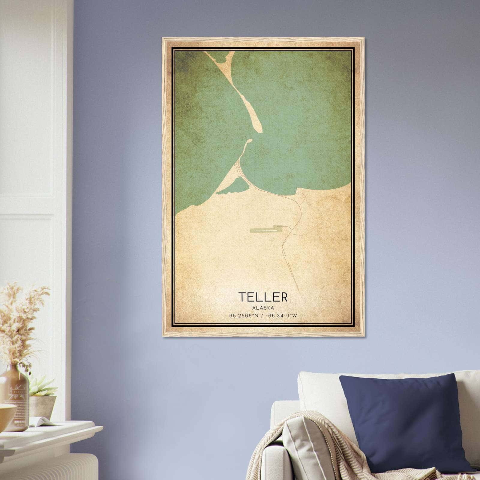 Vintage Teller Alaska Map Poster, Teller AK City Road Wall Art Print