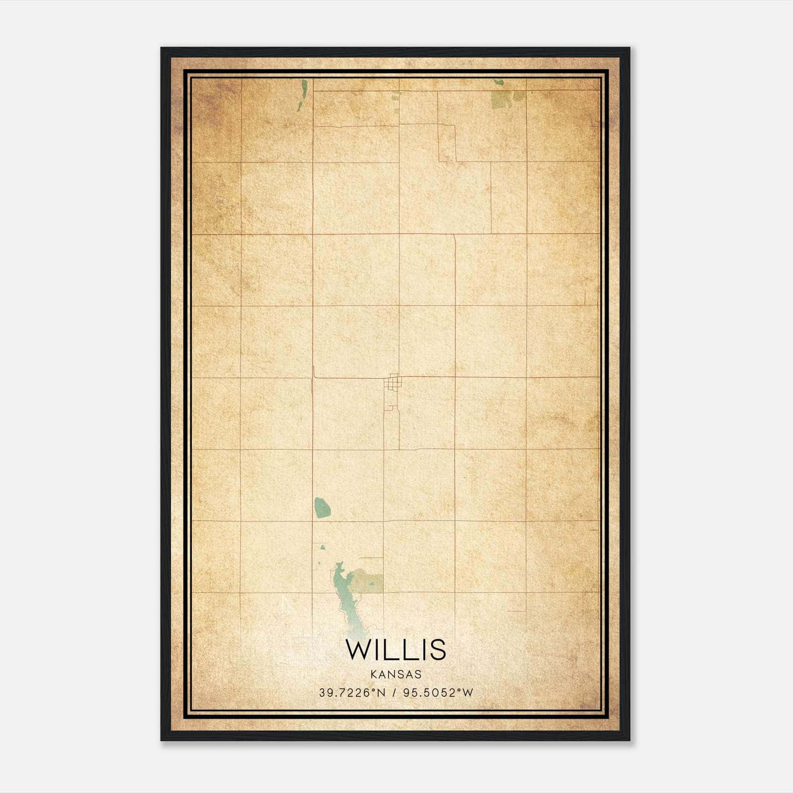 Vintage Willis Kansas Map Poster, Willis KS City Road Wall Art Print Vintage Willis Kansas Map Poster, Willis KS City Road Wall Art Print