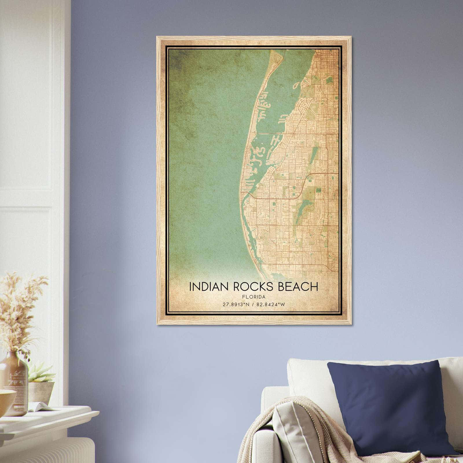 Vintage Indian Rocks Beach Florida Map Poster, Indian Rocks Beach FL City Road Wall Art Print