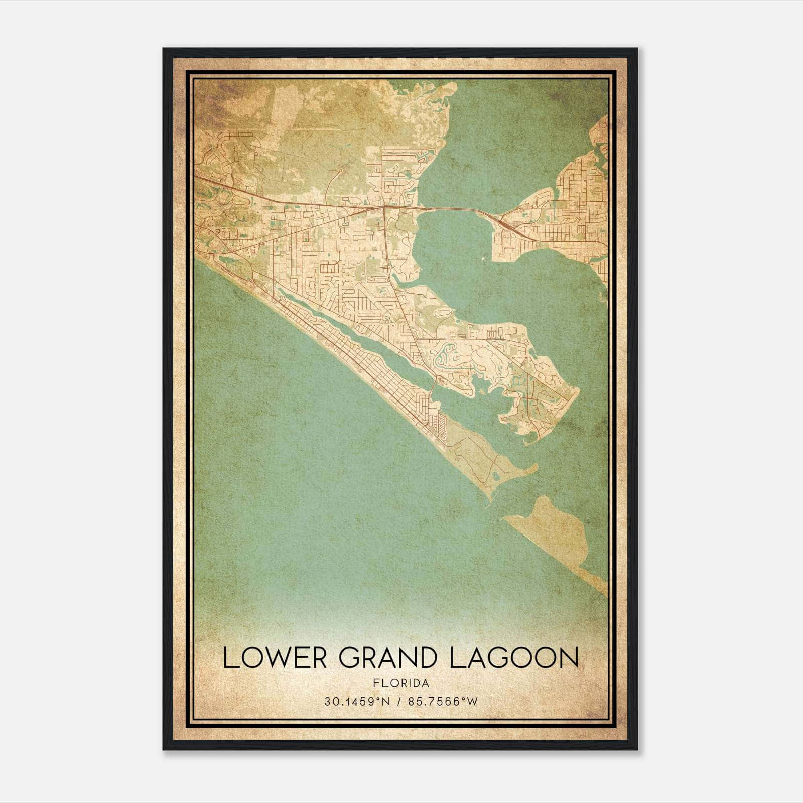 Vintage Lower Grand Lagoon Florida Map Poster, Lower Grand Lagoon FL City Road Wall Art Print Vintage Lower Grand Lagoon Florida Map Poster, Lower Grand Lagoon FL City Road Wall Art Print