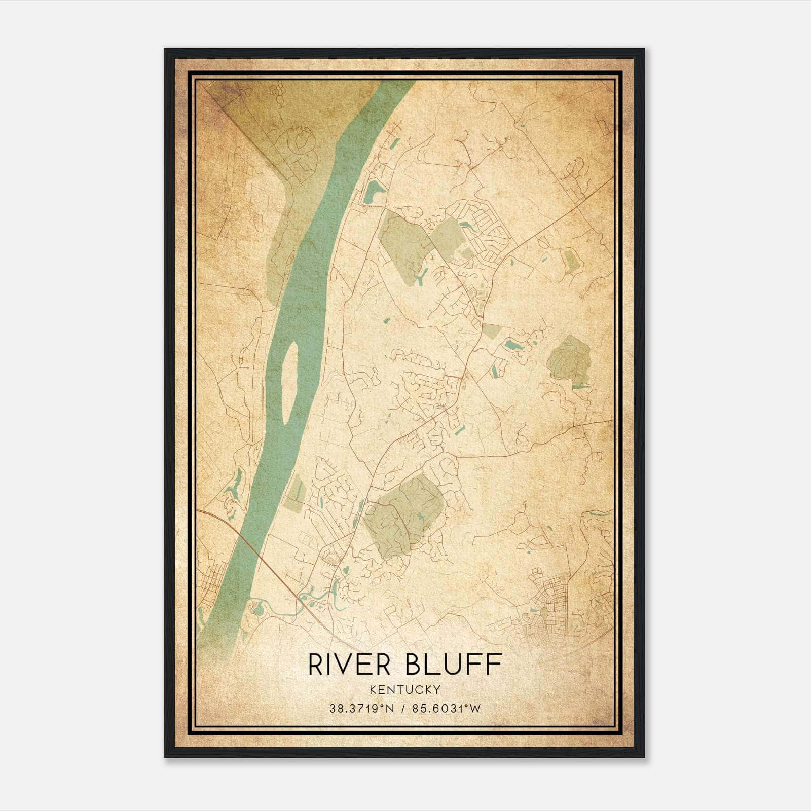 Vintage River Bluff Kentucky Map Poster, River Bluff KY City Road Wall Art Print Vintage River Bluff Kentucky Map Poster, River Bluff KY City Road Wall Art Print