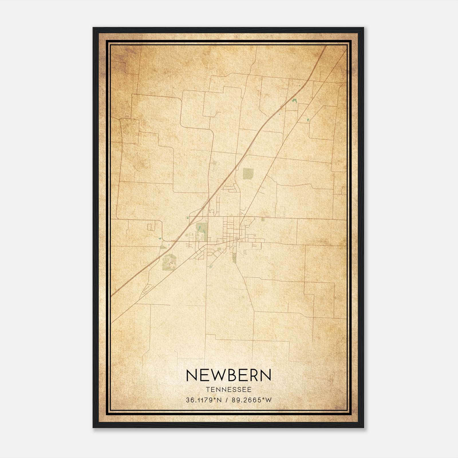 Vintage Newbern Tennessee Map Poster, Newbern TN City Road Wall Art Print Vintage Newbern Tennessee Map Poster, Newbern TN City Road Wall Art Print