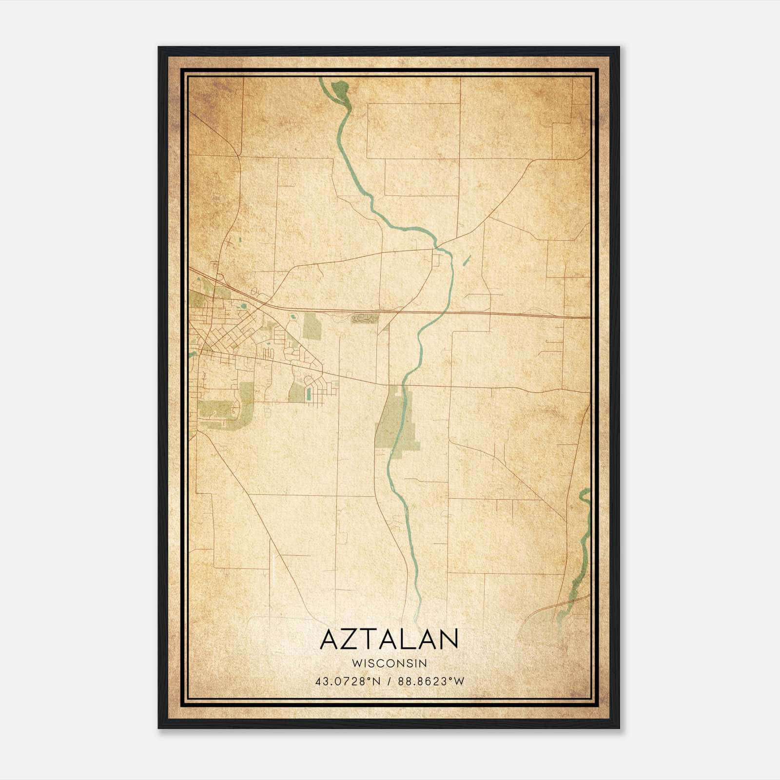 Vintage Aztalan Wisconsin Map Poster, Aztalan WI City Road Wall Art Print Vintage Aztalan Wisconsin Map Poster, Aztalan WI City Road Wall Art Print