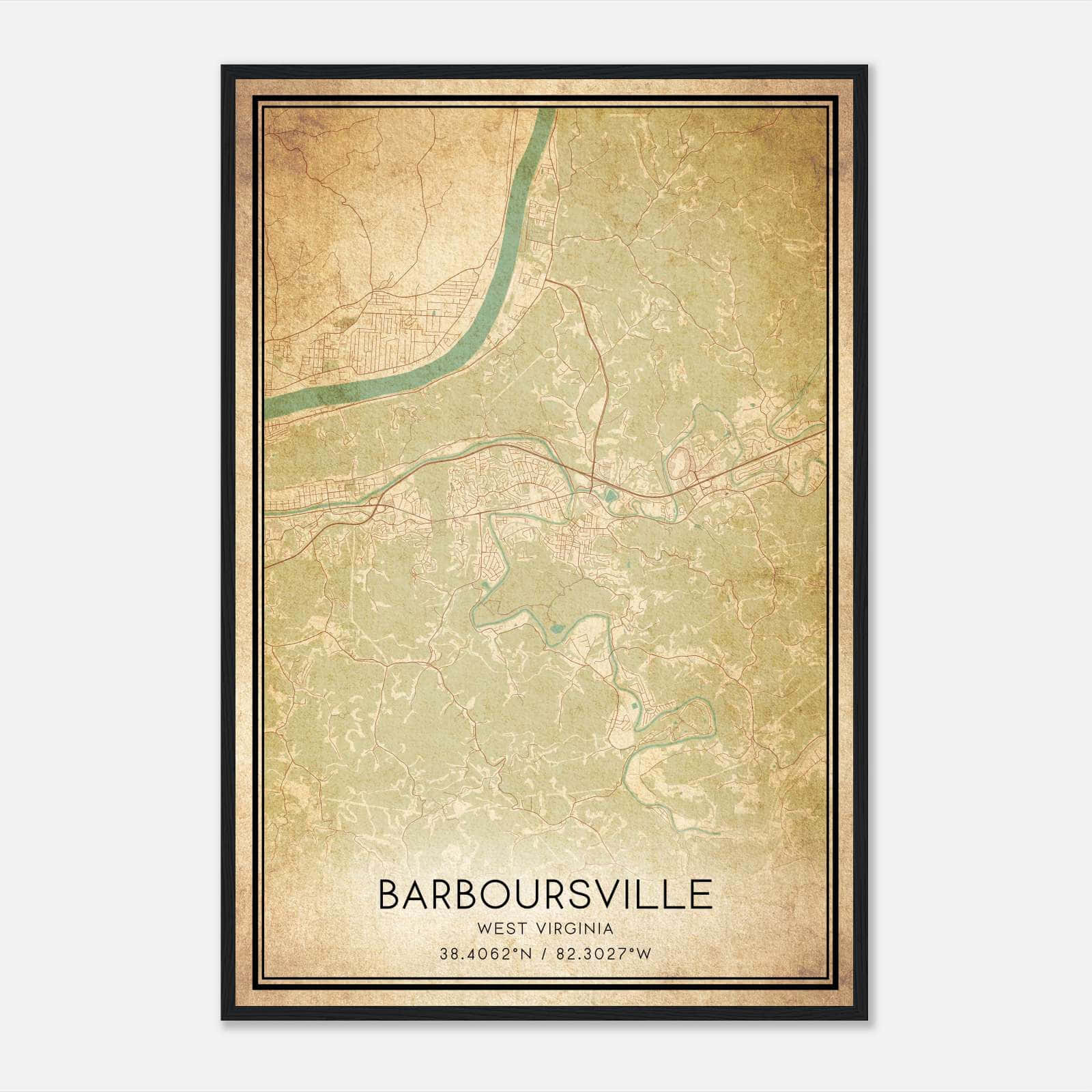 Vintage Barboursville West Virginia Map Poster, Barboursville WV City Road Wall Art Print Vintage Barboursville West Virginia Map Poster, Barboursville WV City Road Wall Art Print