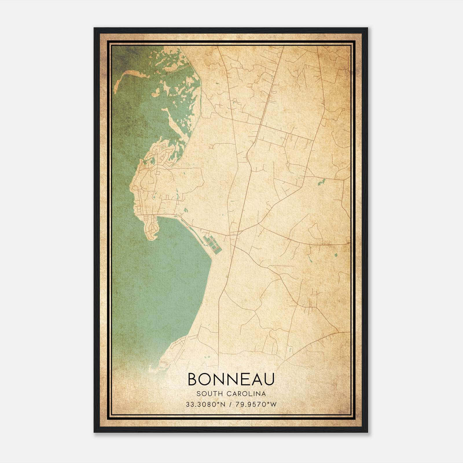 Vintage Bonneau South Carolina Map Poster, Bonneau SC City Road Wall Art Print Vintage Bonneau South Carolina Map Poster, Bonneau SC City Road Wall Art Print