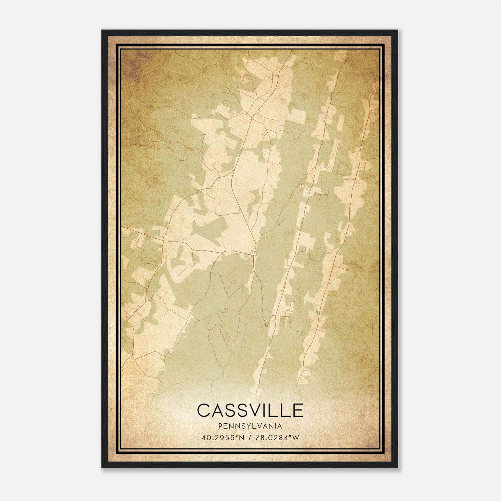 Vintage Cassville Pennsylvania Map Poster, Cassville PA City Road Wall Art Print Vintage Cassville Pennsylvania Map Poster, Cassville PA City Road Wall Art Print