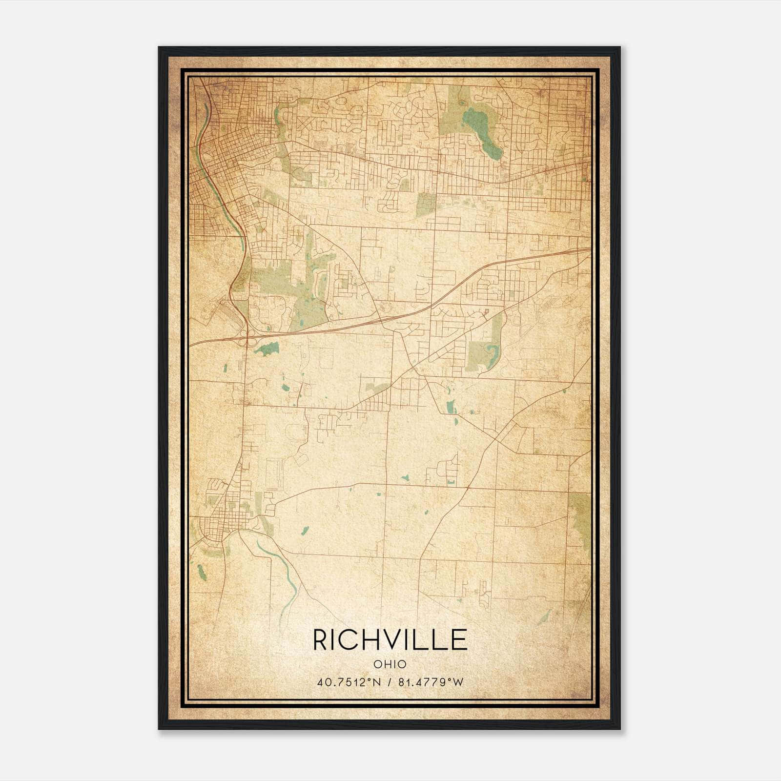 Vintage Richville Ohio Map Poster, Richville OH City Road Wall Art Print Vintage Richville Ohio Map Poster, Richville OH City Road Wall Art Print
