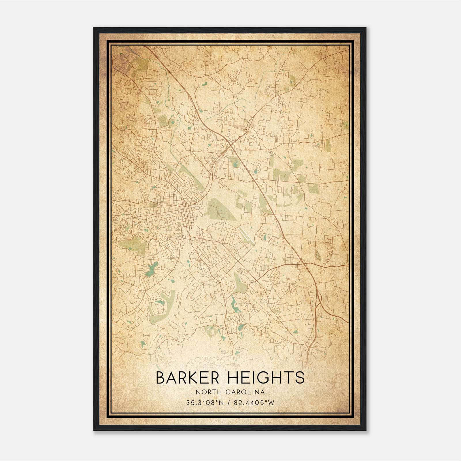 Vintage Barker Heights North Carolina Map Poster, Barker Heights NC City Road Wall Art Print Vintage Barker Heights North Carolina Map Poster, Barker Heights NC City Road Wall Art Print