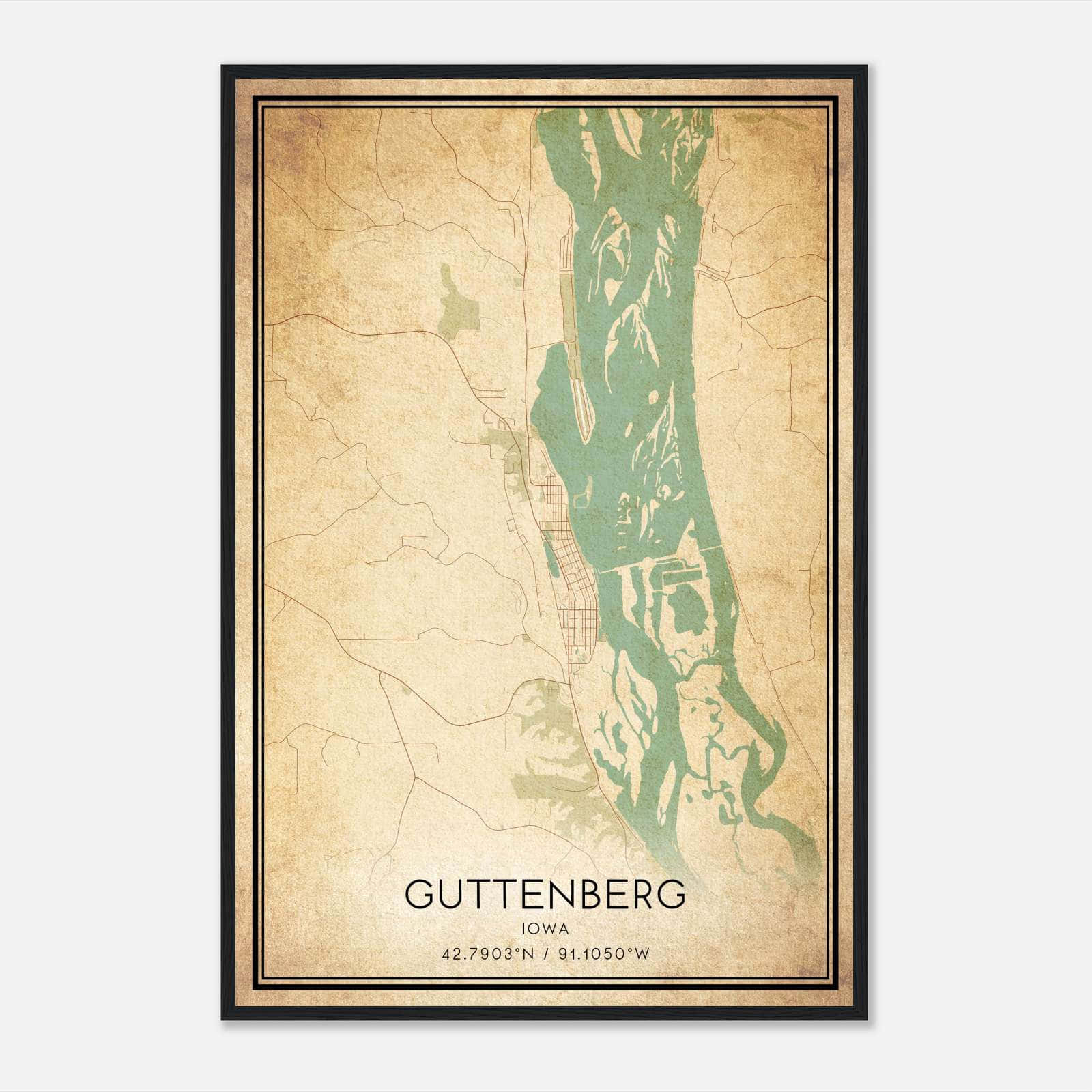 Vintage Guttenberg Iowa Map Poster, Guttenberg IA City Road Wall Art Print Vintage Guttenberg Iowa Map Poster, Guttenberg IA City Road Wall Art Print