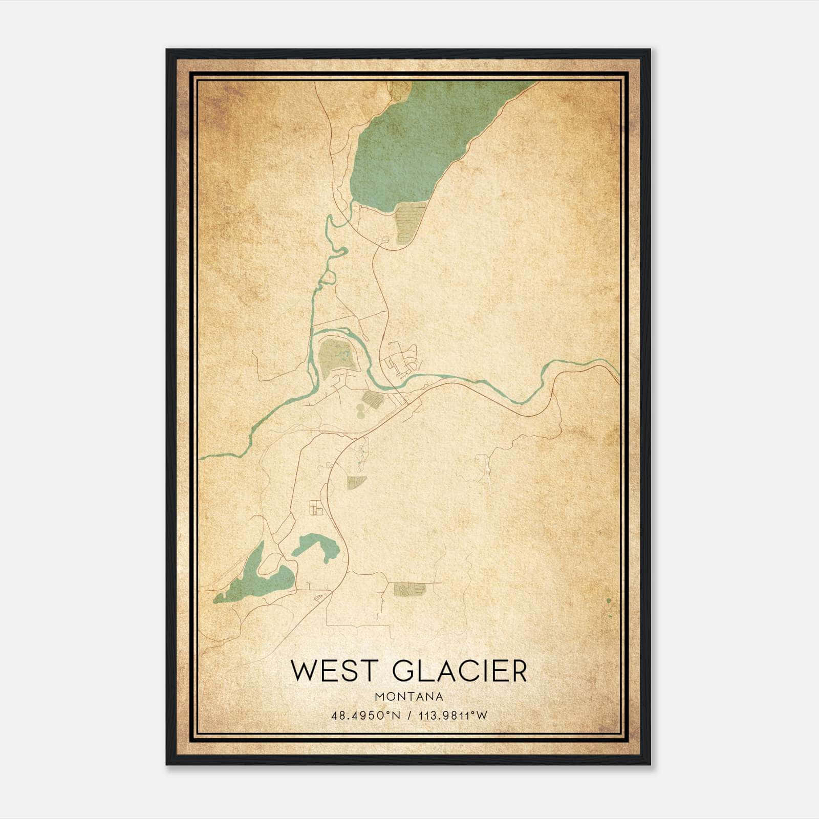 Vintage West Glacier Montana Map Poster, West Glacier MT City Road Wall Art Print Vintage West Glacier Montana Map Poster, West Glacier MT City Road Wall Art Print