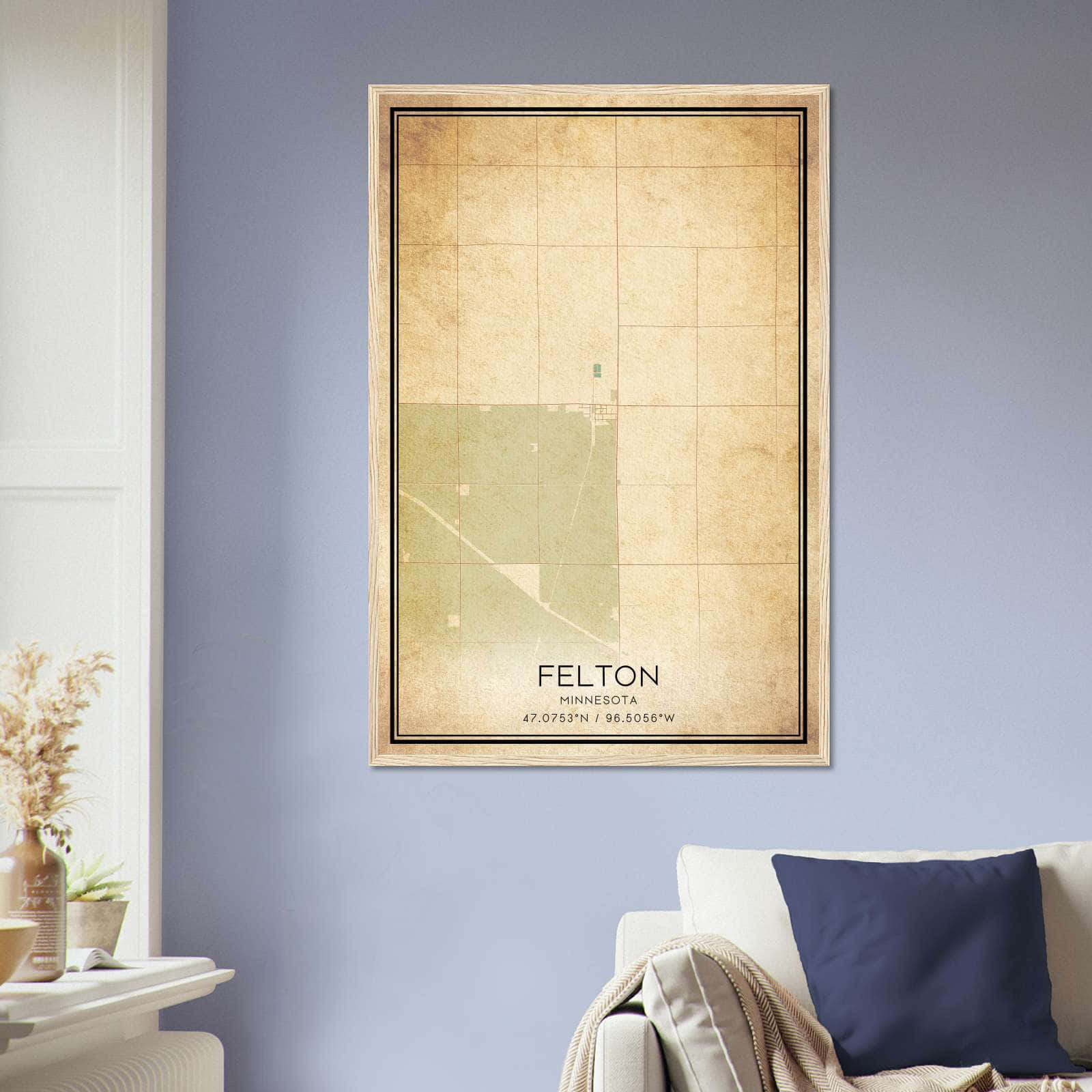 Vintage Felton Minnesota Map Poster, Felton MN City Road Wall Art Print