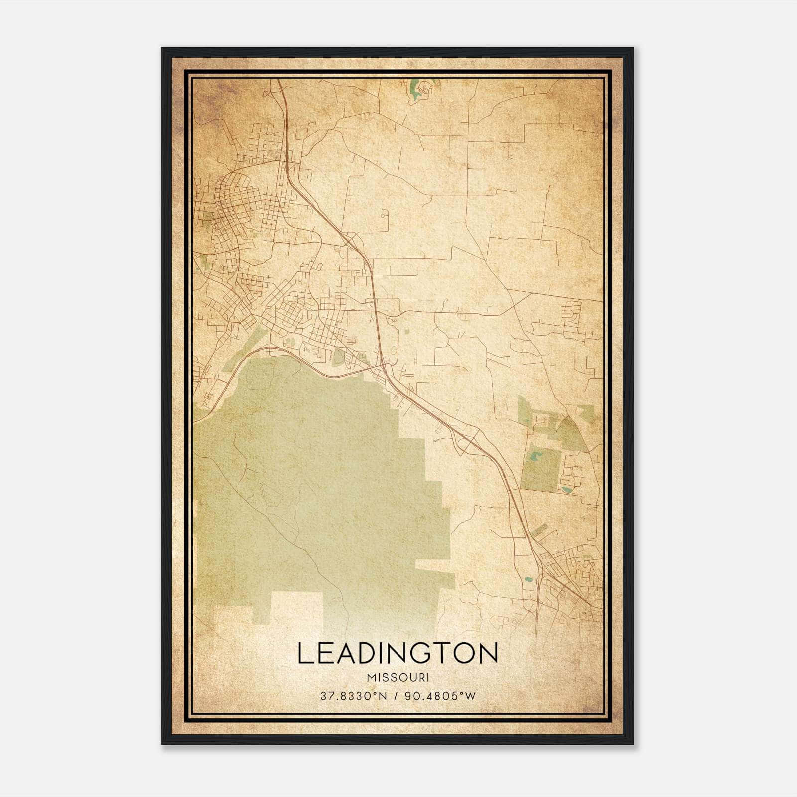 Vintage Leadington Missouri Map Poster, Leadington MO City Road Wall Art Print Vintage Leadington Missouri Map Poster, Leadington MO City Road Wall Art Print