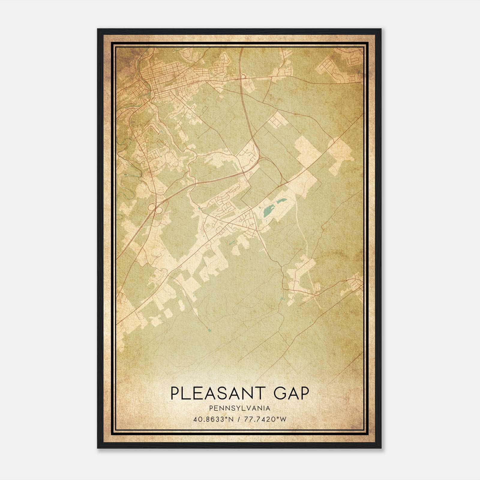 Vintage Pleasant Gap Pennsylvania Map Poster, Pleasant Gap PA City Road Wall Art Print Vintage Pleasant Gap Pennsylvania Map Poster, Pleasant Gap PA City Road Wall Art Print
