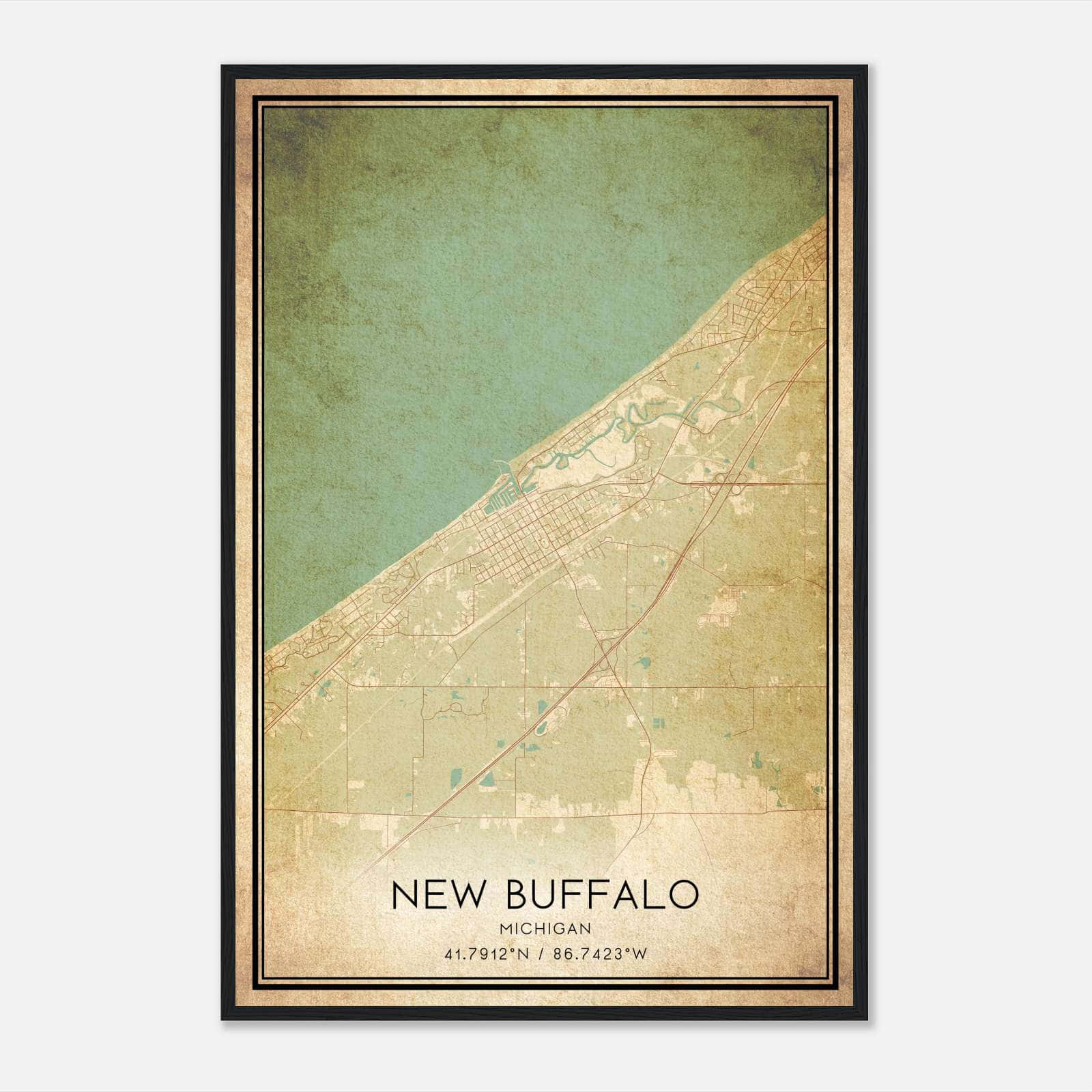 Vintage New Buffalo Michigan Map Poster, New Buffalo MI City Road Wall Art Print Vintage New Buffalo Michigan Map Poster, New Buffalo MI City Road Wall Art Print