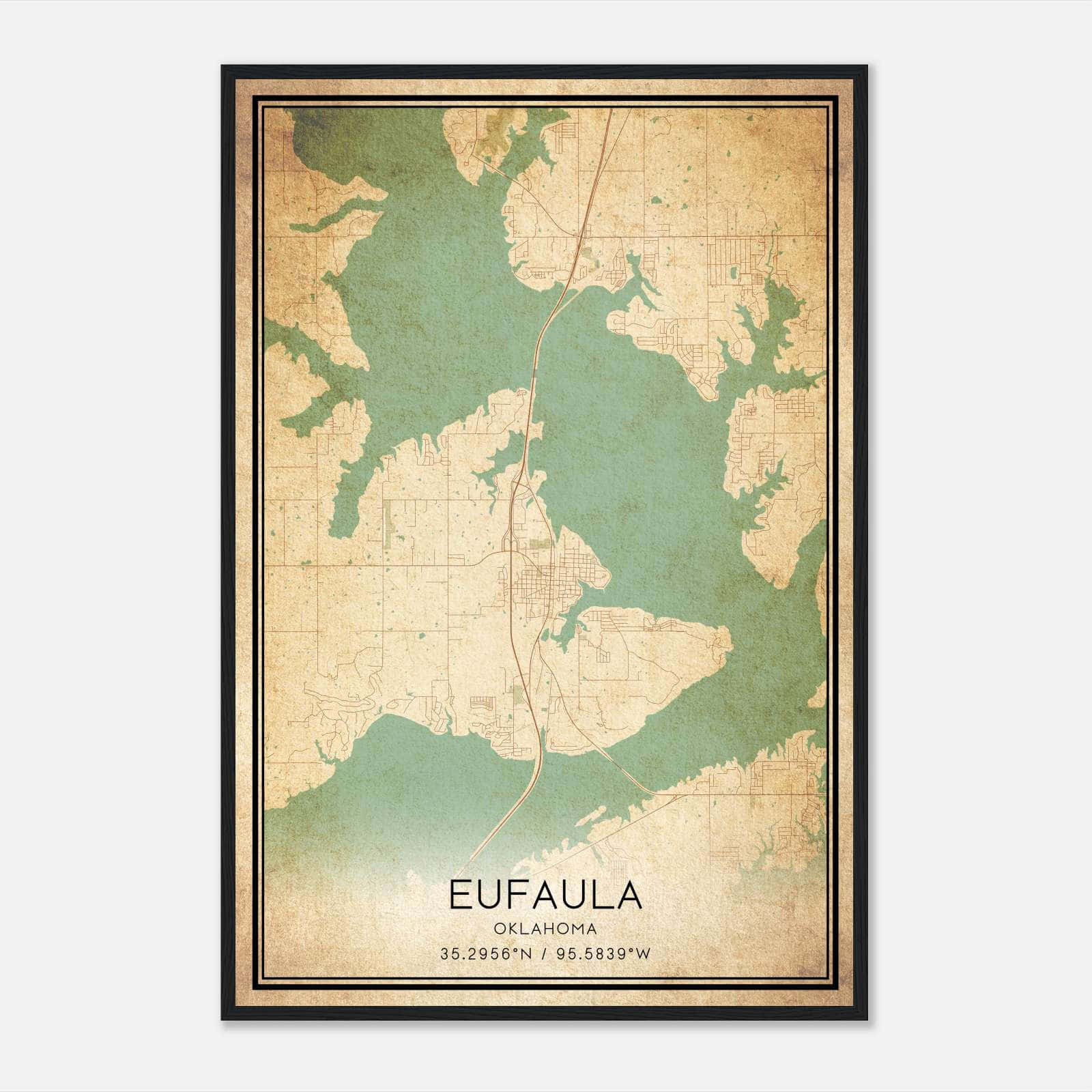 Vintage Eufaula Oklahoma Map Poster, Eufaula OK City Road Wall Art Print Vintage Eufaula Oklahoma Map Poster, Eufaula OK City Road Wall Art Print