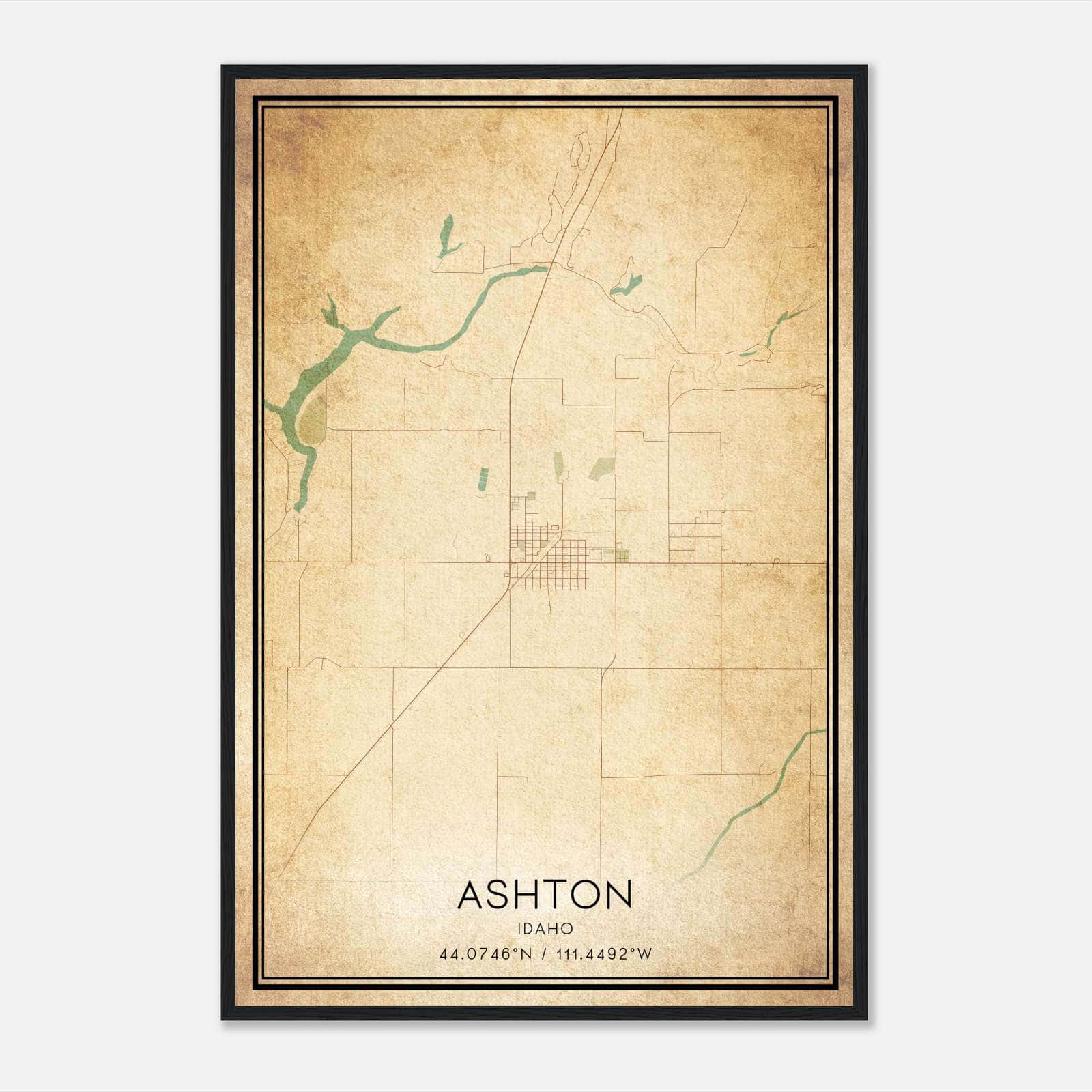 Vintage Ashton Idaho Map Poster, Ashton ID City Road Wall Art Print Vintage Ashton Idaho Map Poster, Ashton ID City Road Wall Art Print