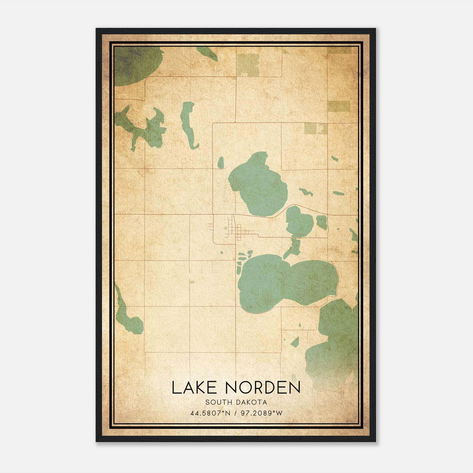 Vintage Lake Norden South Dakota Map Poster, Lake Norden SD City Road ...
