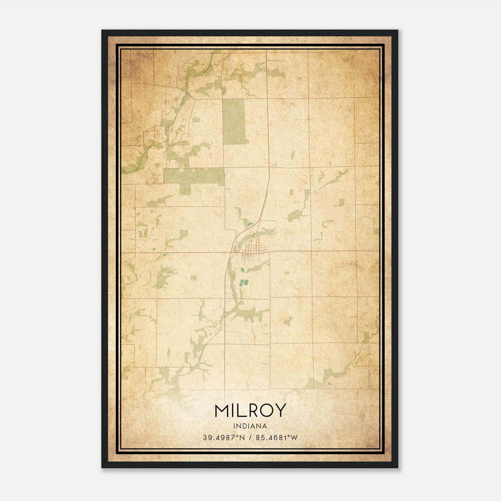 Vintage Milroy Indiana Map Poster, Milroy IN City Road Wall Art Print Vintage Milroy Indiana Map Poster, Milroy IN City Road Wall Art Print
