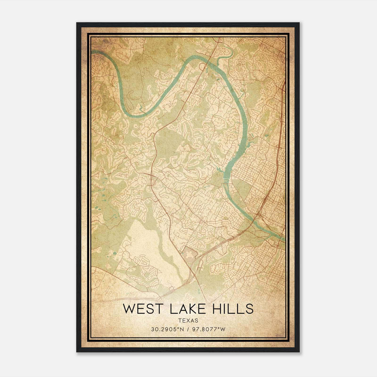 Vintage West Lake Hills Texas Map Poster, West Lake Hills TX City Road Wall Art Print Vintage West Lake Hills Texas Map Poster, West Lake Hills TX City Road Wall Art Print