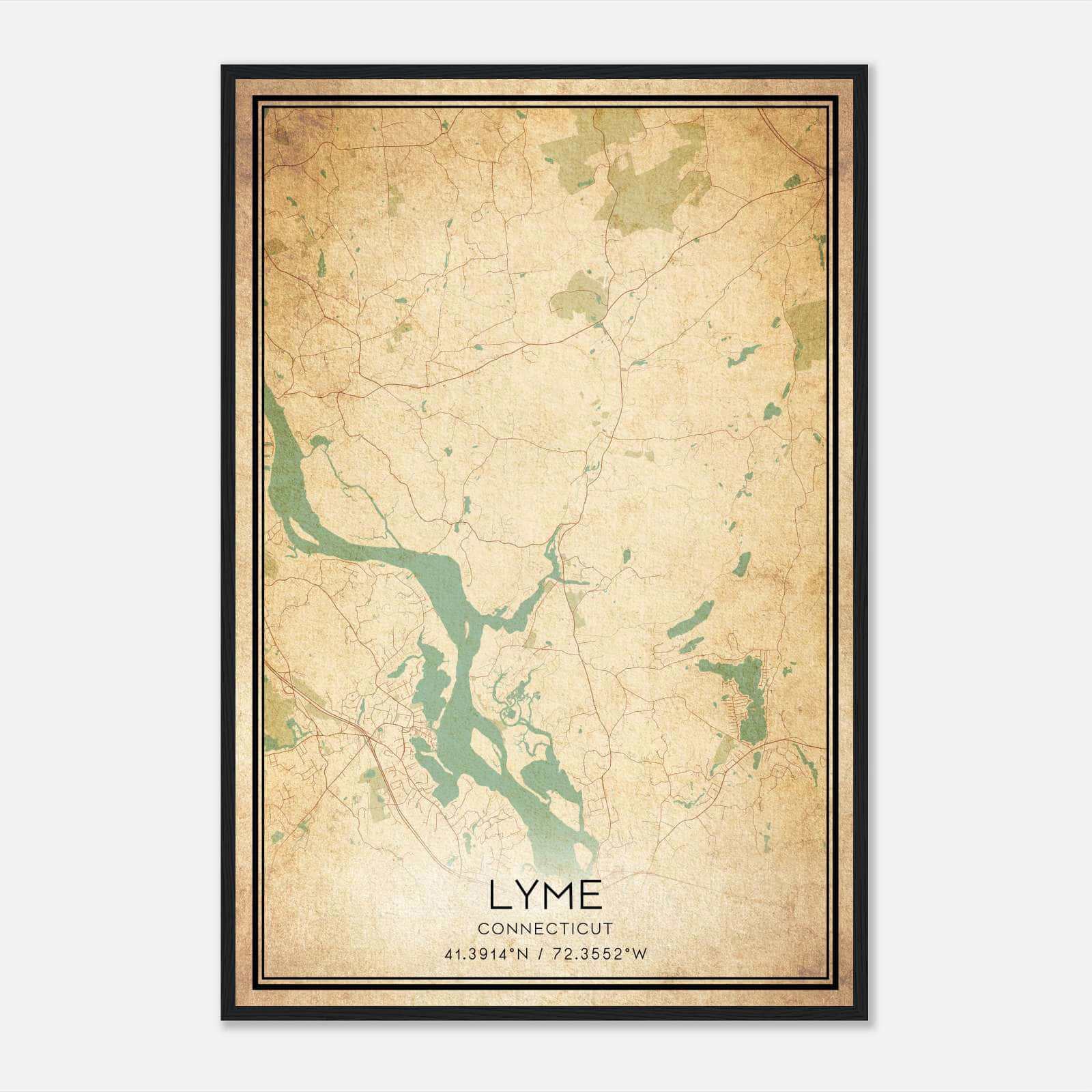 Vintage Lyme Connecticut Map Poster, Lyme CT City Road Wall Art Print Vintage Lyme Connecticut Map Poster, Lyme CT City Road Wall Art Print
