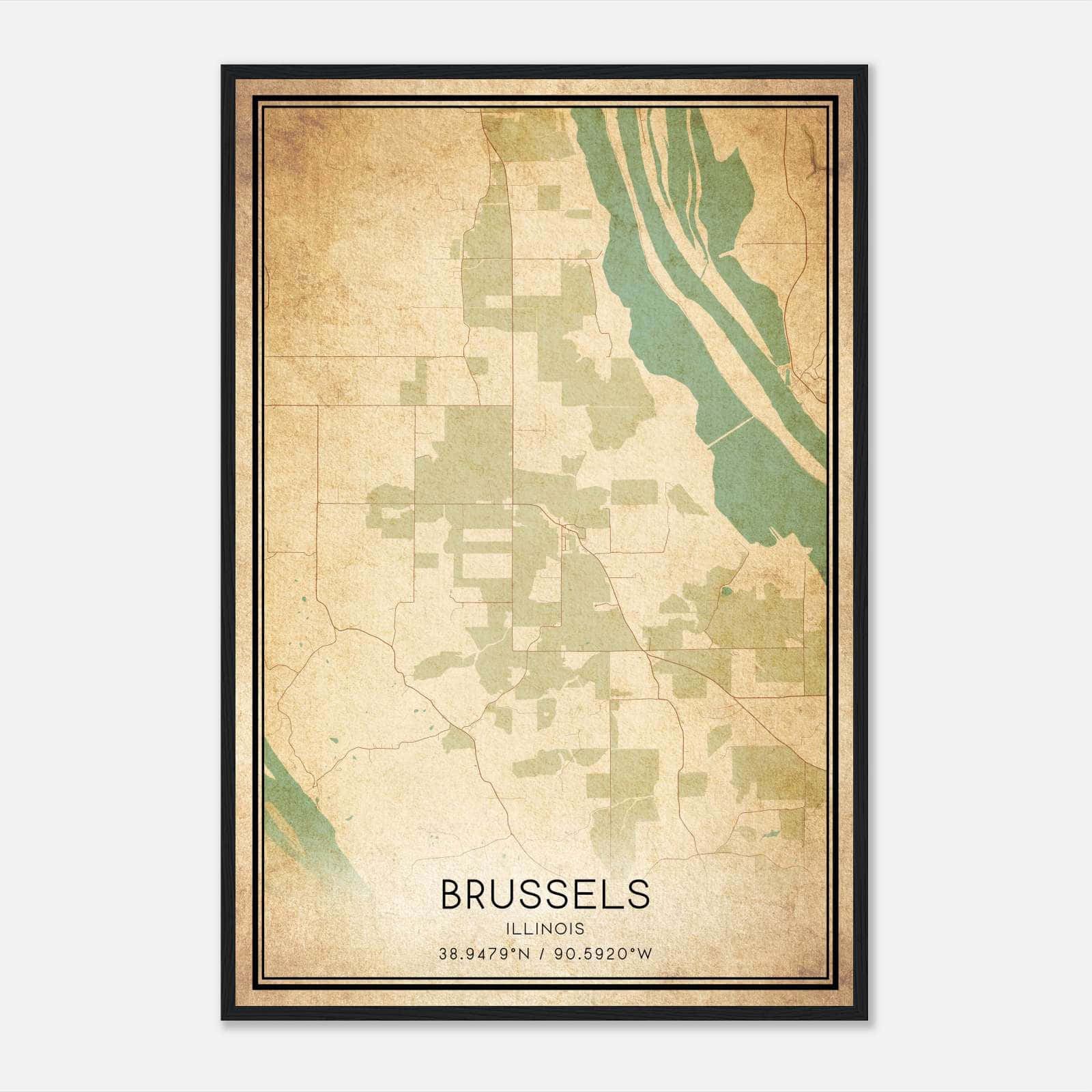 Vintage Brussels Illinois Map Poster, Brussels IL City Road Wall Art Print Vintage Brussels Illinois Map Poster, Brussels IL City Road Wall Art Print