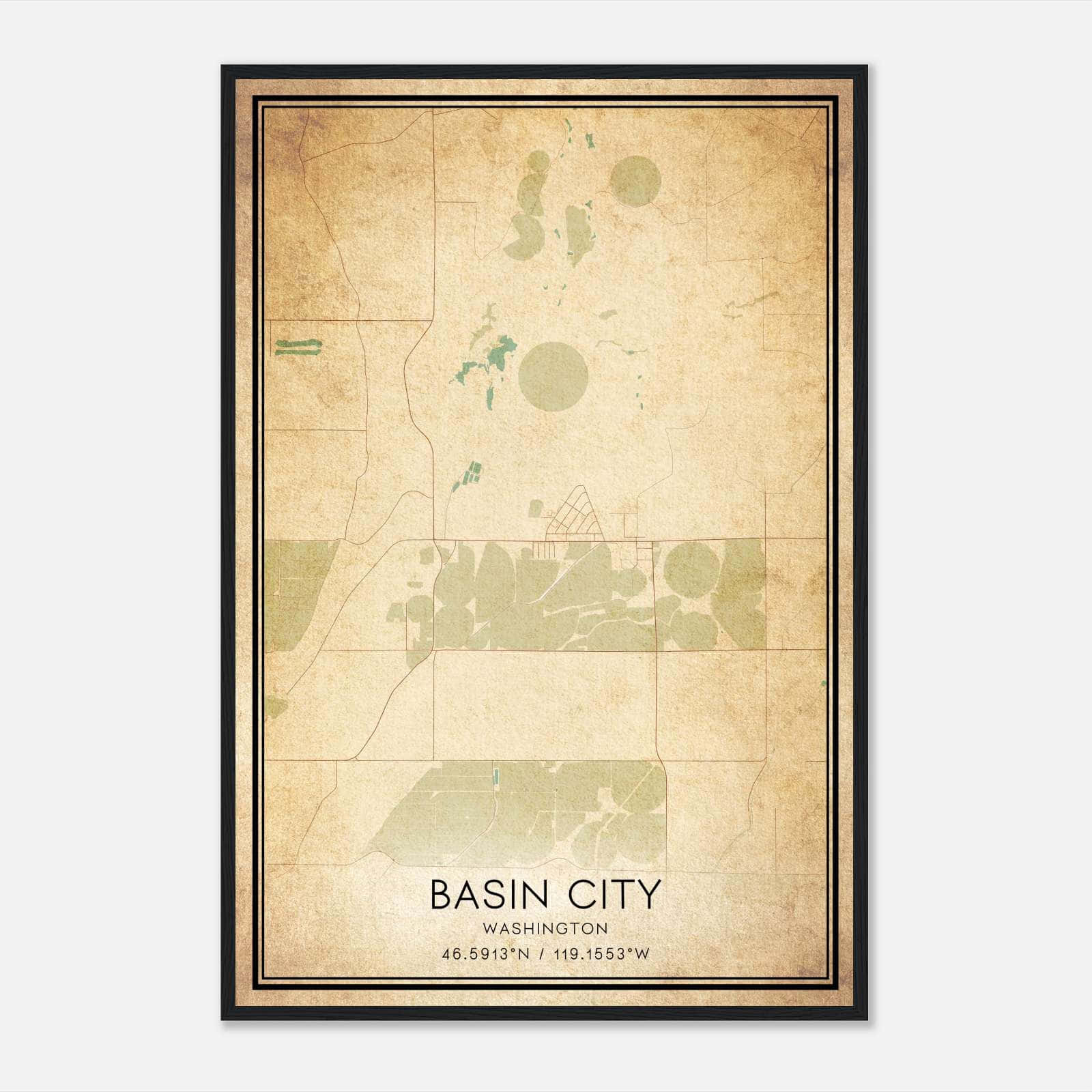 Vintage Basin City Washington Map Poster, Basin City WA City Road Wall