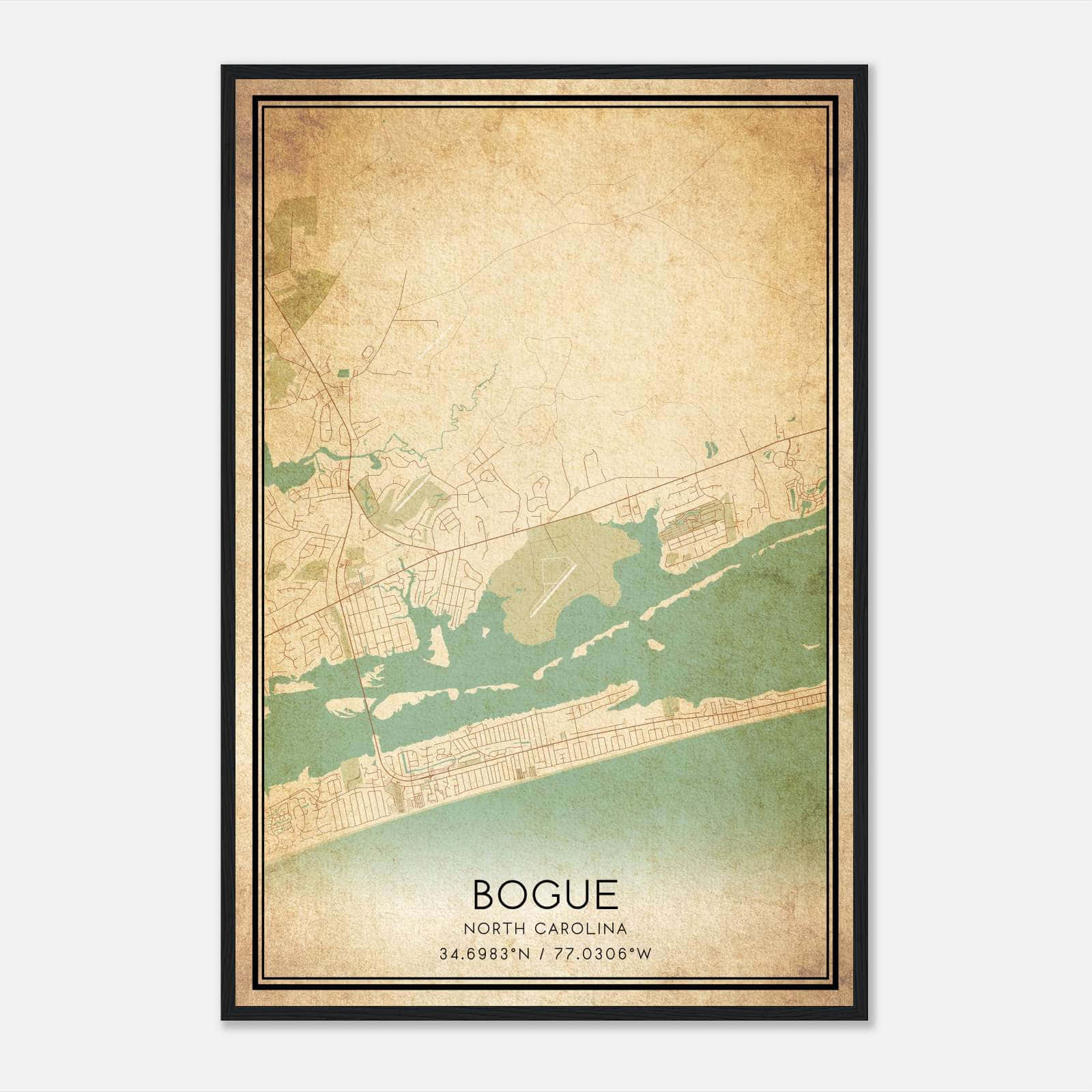 Vintage Bogue North Carolina Map Poster, Bogue NC City Road Wall Art Print Vintage Bogue North Carolina Map Poster, Bogue NC City Road Wall Art Print
