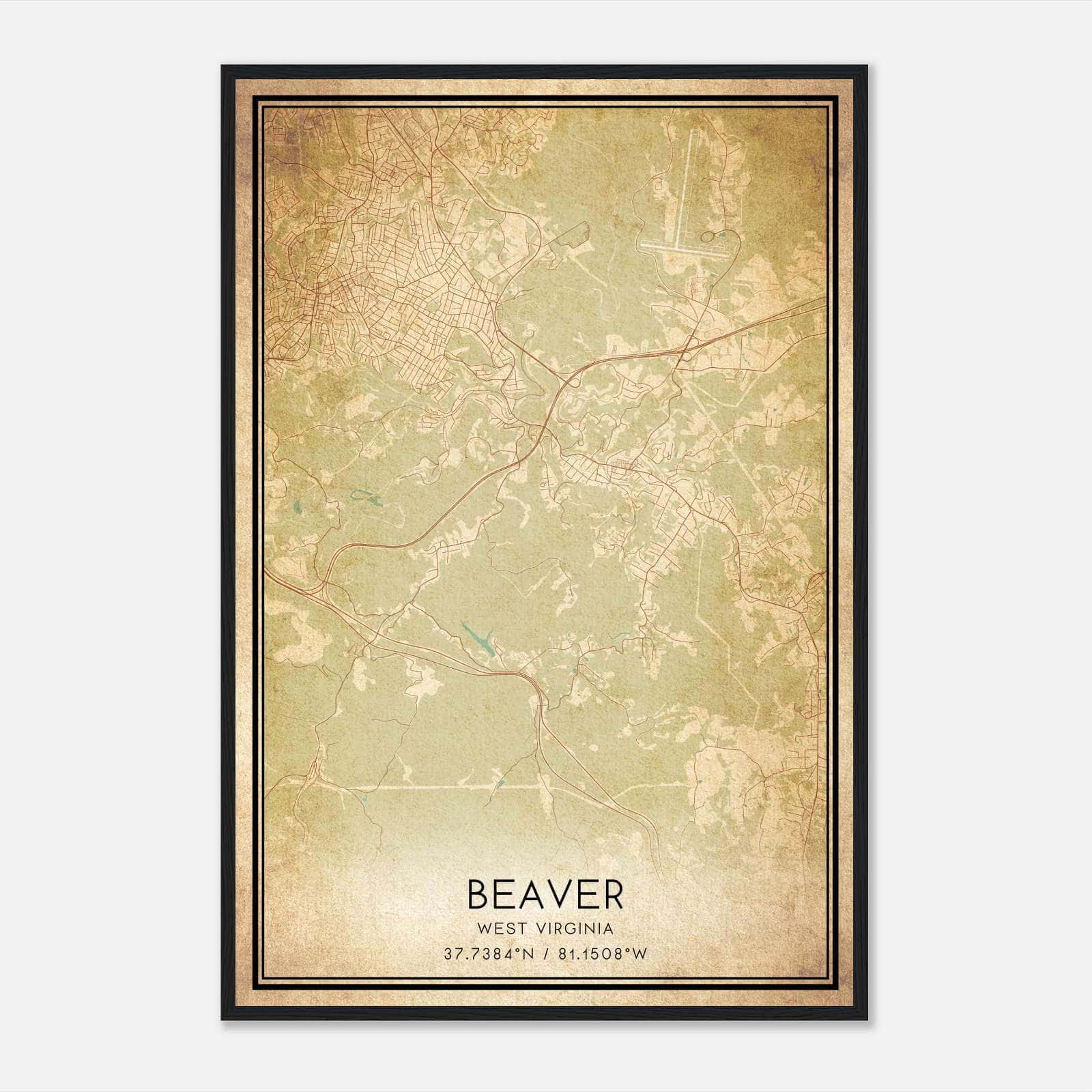 Vintage Beaver West Virginia Map Poster, Beaver WV City Road Wall Art Print Vintage Beaver West Virginia Map Poster, Beaver WV City Road Wall Art Print
