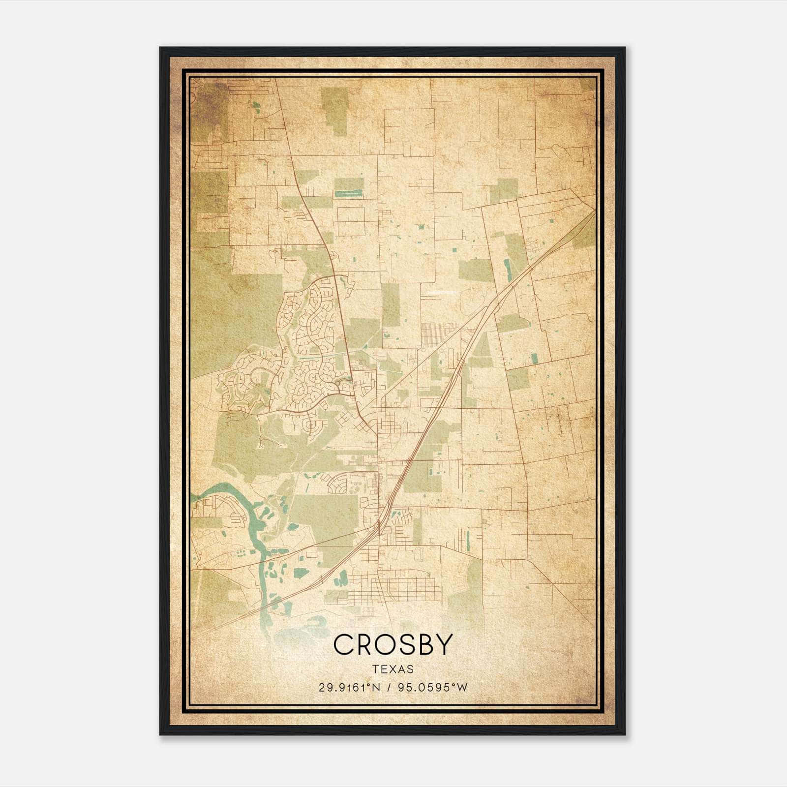 Vintage Crosby Texas Map Poster, Crosby TX City Road Wall Art Print Vintage Crosby Texas Map Poster, Crosby TX City Road Wall Art Print