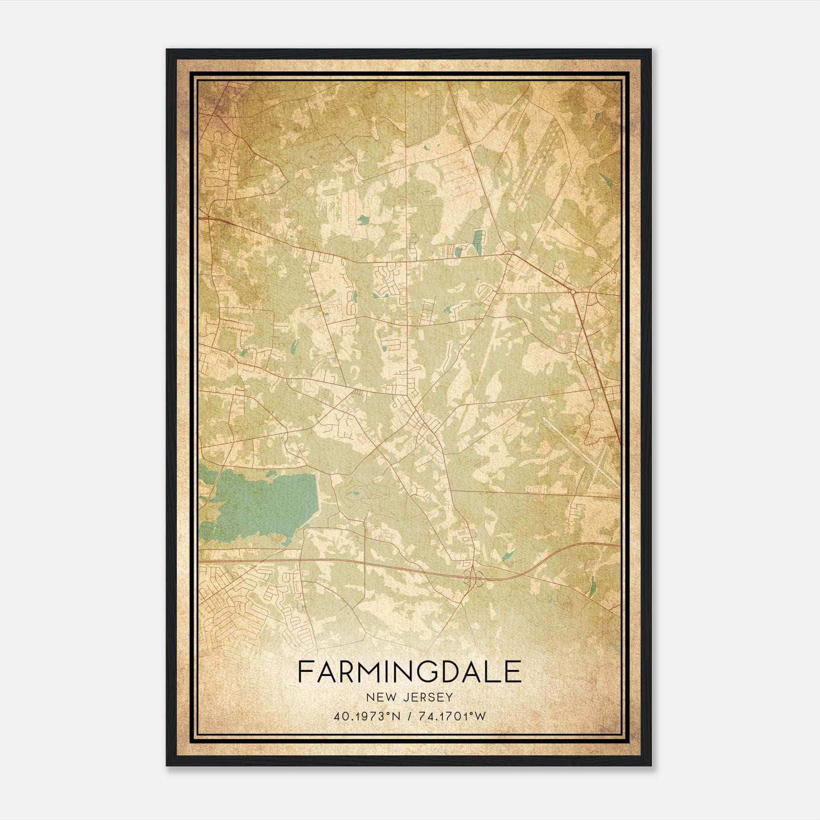 Vintage Farmingdale New Jersey Map Poster, Farmingdale NJ City Road Wall Art Print Vintage Farmingdale New Jersey Map Poster, Farmingdale NJ City Road Wall Art Print