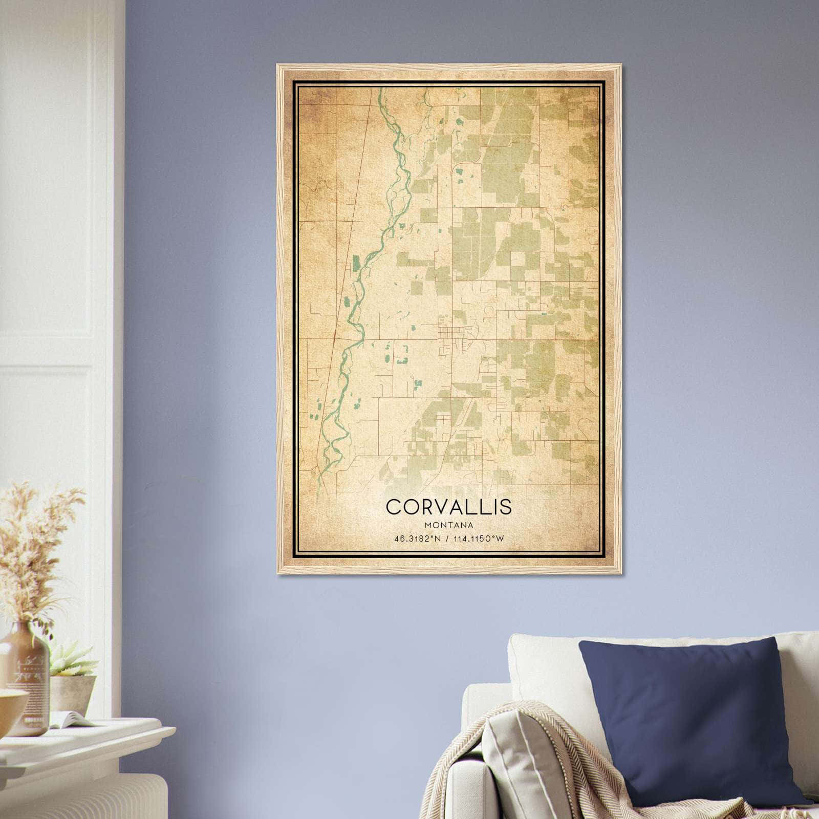Vintage Corvallis Montana Map Poster, Corvallis MT City Road Wall Art Print
