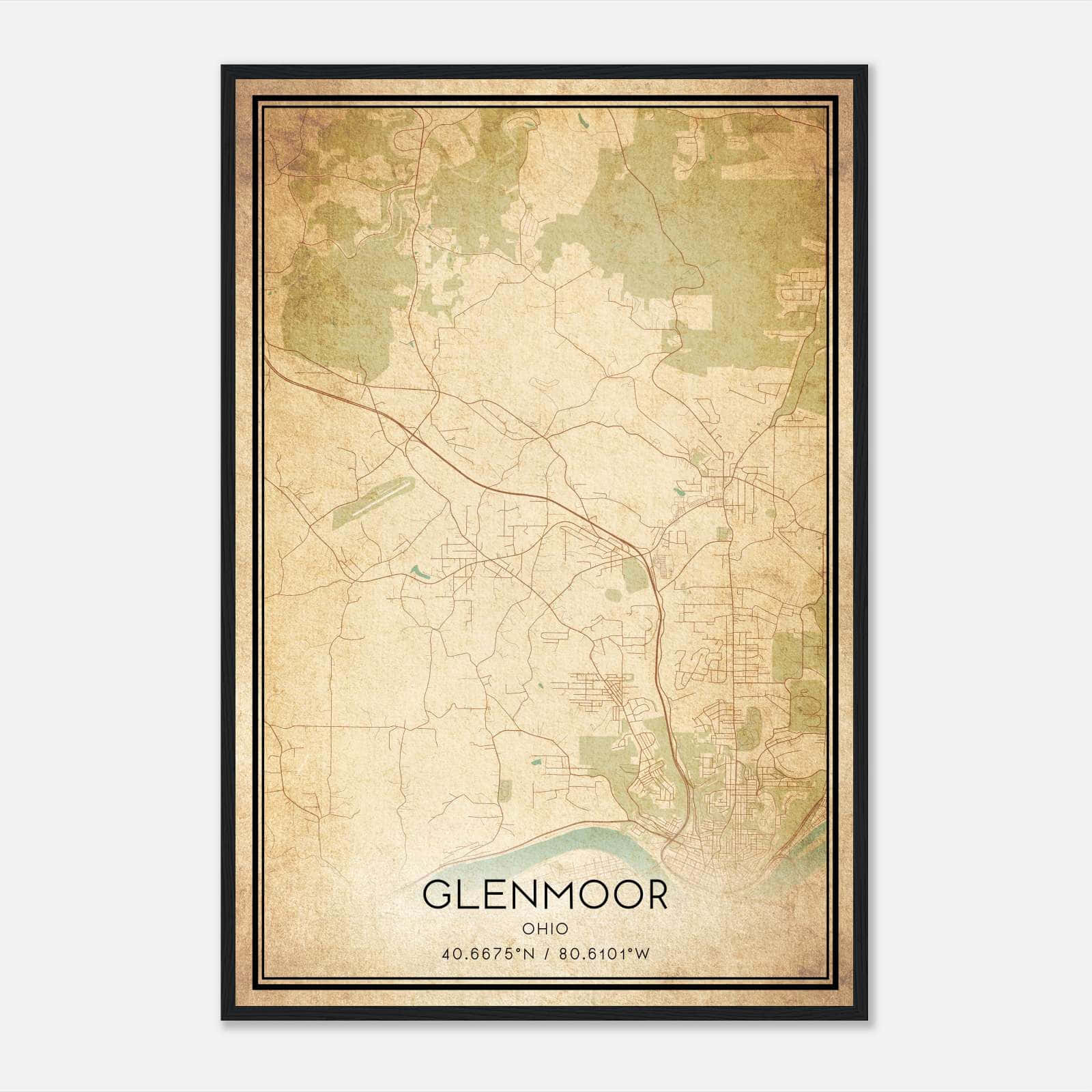 Vintage Glenmoor Ohio Map Poster, Glenmoor OH City Road Wall Art Print Vintage Glenmoor Ohio Map Poster, Glenmoor OH City Road Wall Art Print