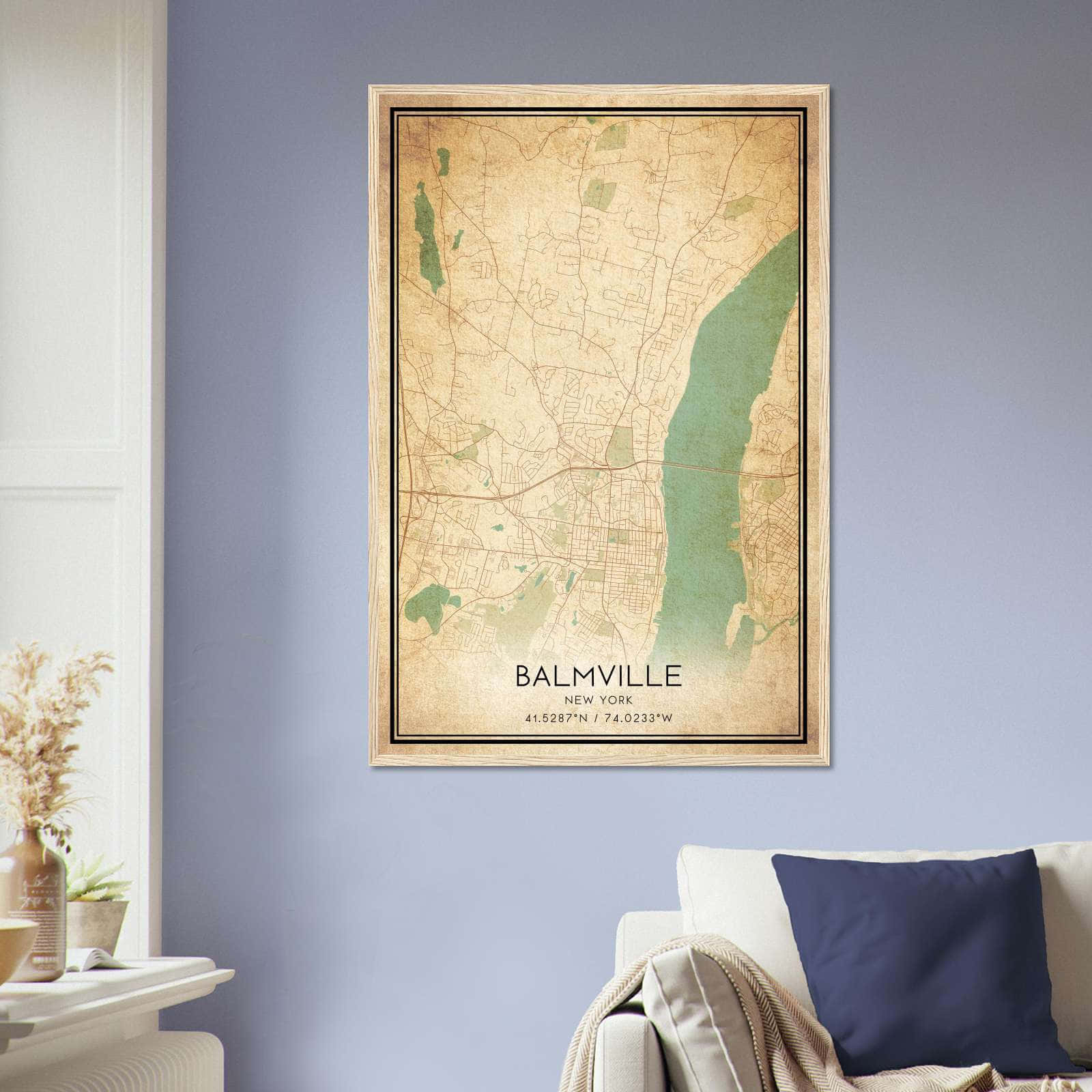 Vintage Balmville New York Map Poster, Balmville NY City Road Wall Art Print