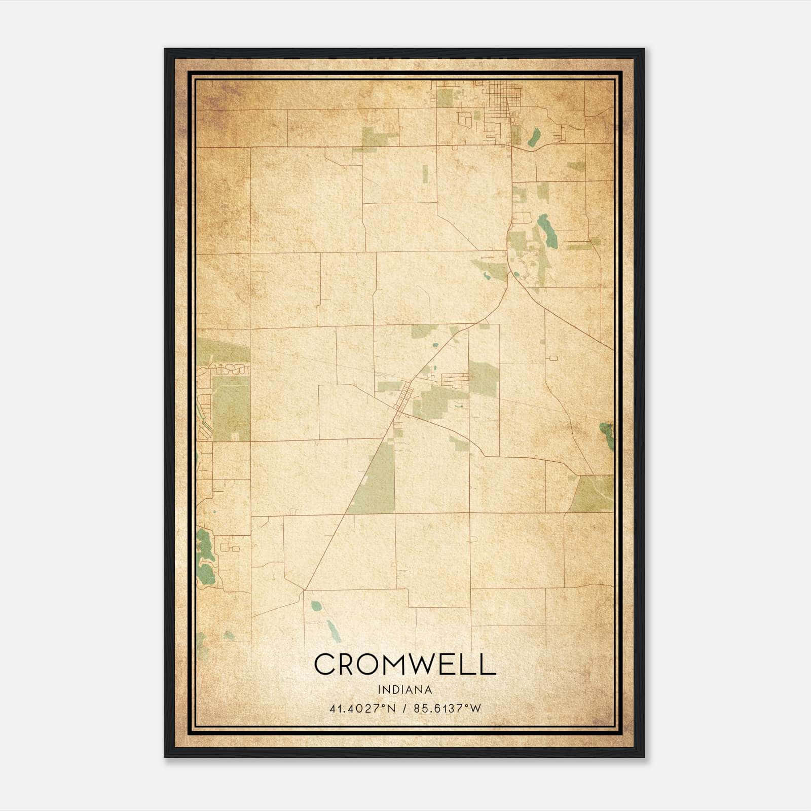 Vintage Cromwell Indiana Map Poster, Cromwell IN City Road Wall Art Print Vintage Cromwell Indiana Map Poster, Cromwell IN City Road Wall Art Print