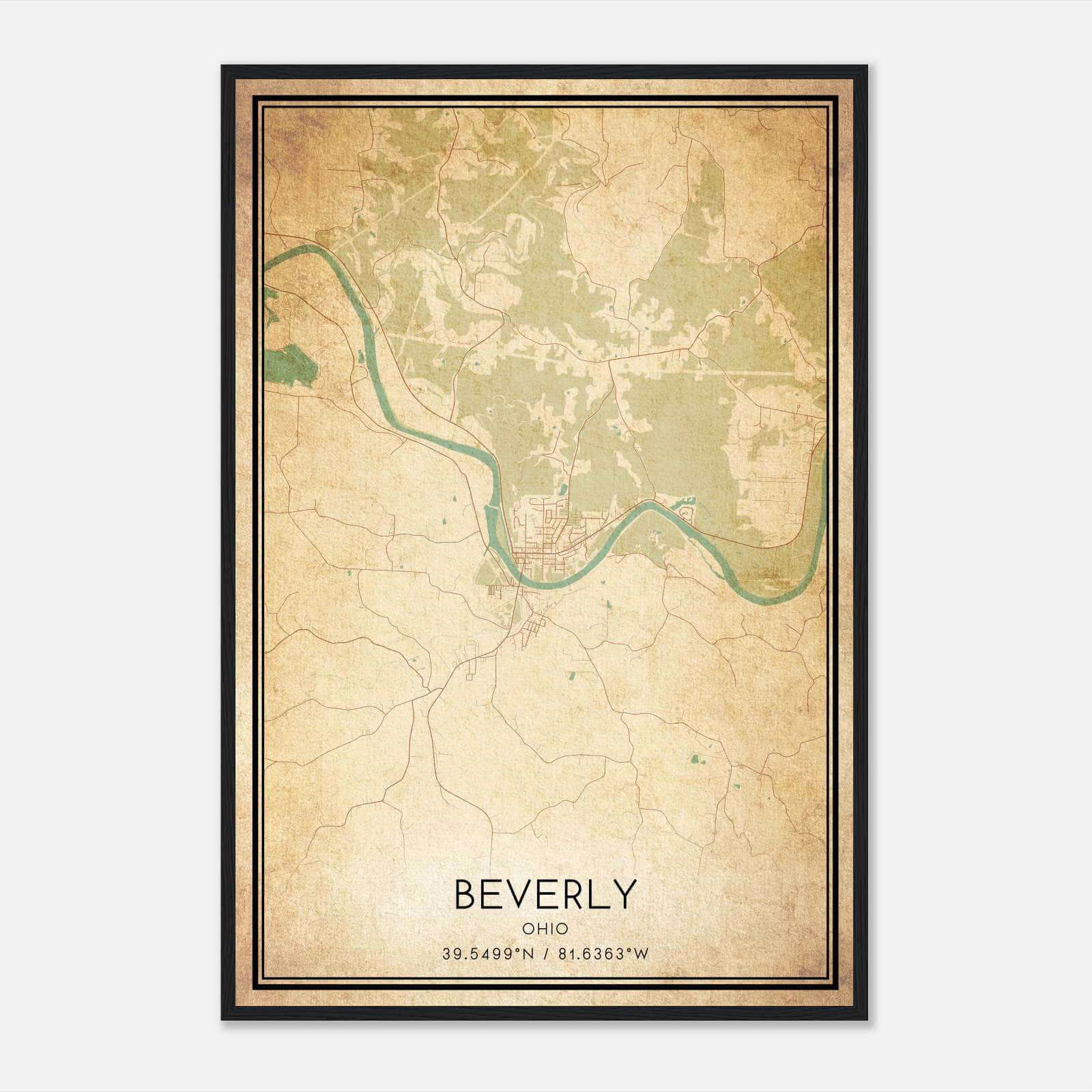 Vintage Beverly Ohio Map Poster, Beverly OH City Road Wall Art Print Vintage Beverly Ohio Map Poster, Beverly OH City Road Wall Art Print