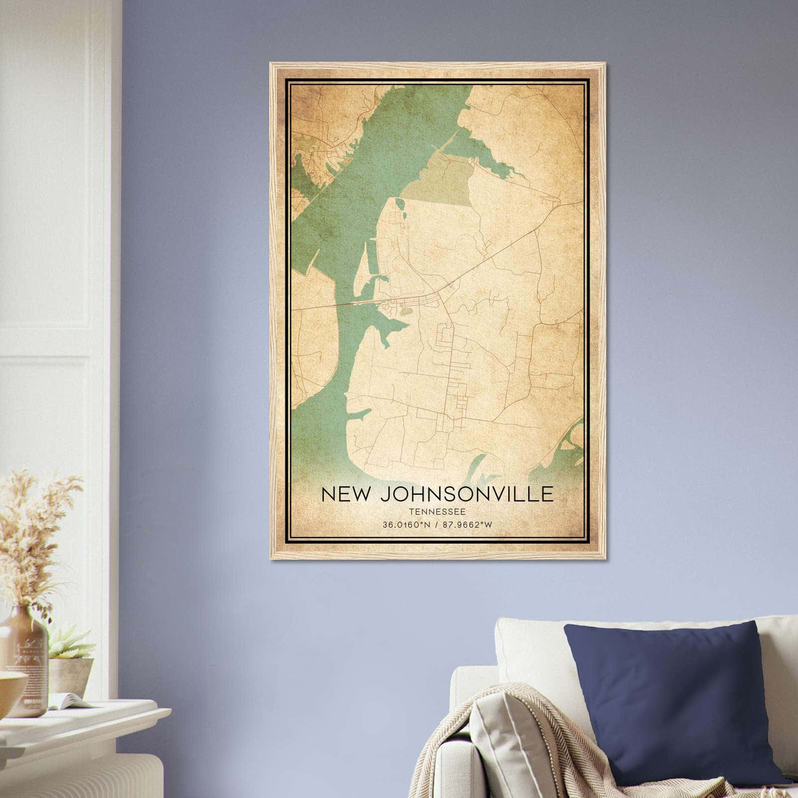 Vintage New Johnsonville Tennessee Map Poster, New Johnsonville TN City Road Wall Art Print