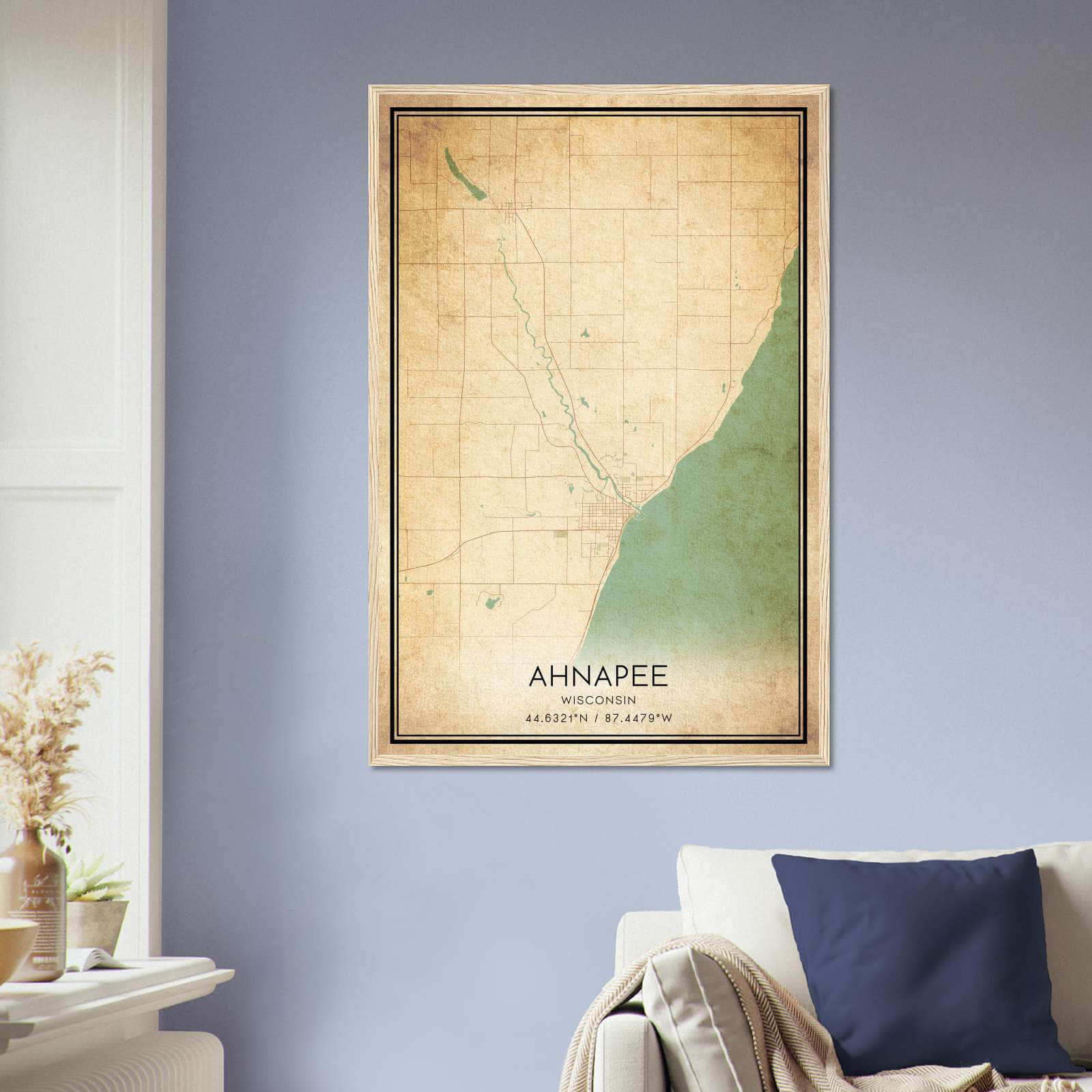 Vintage Ahnapee Wisconsin Map Poster, Ahnapee WI City Road Wall Art Print