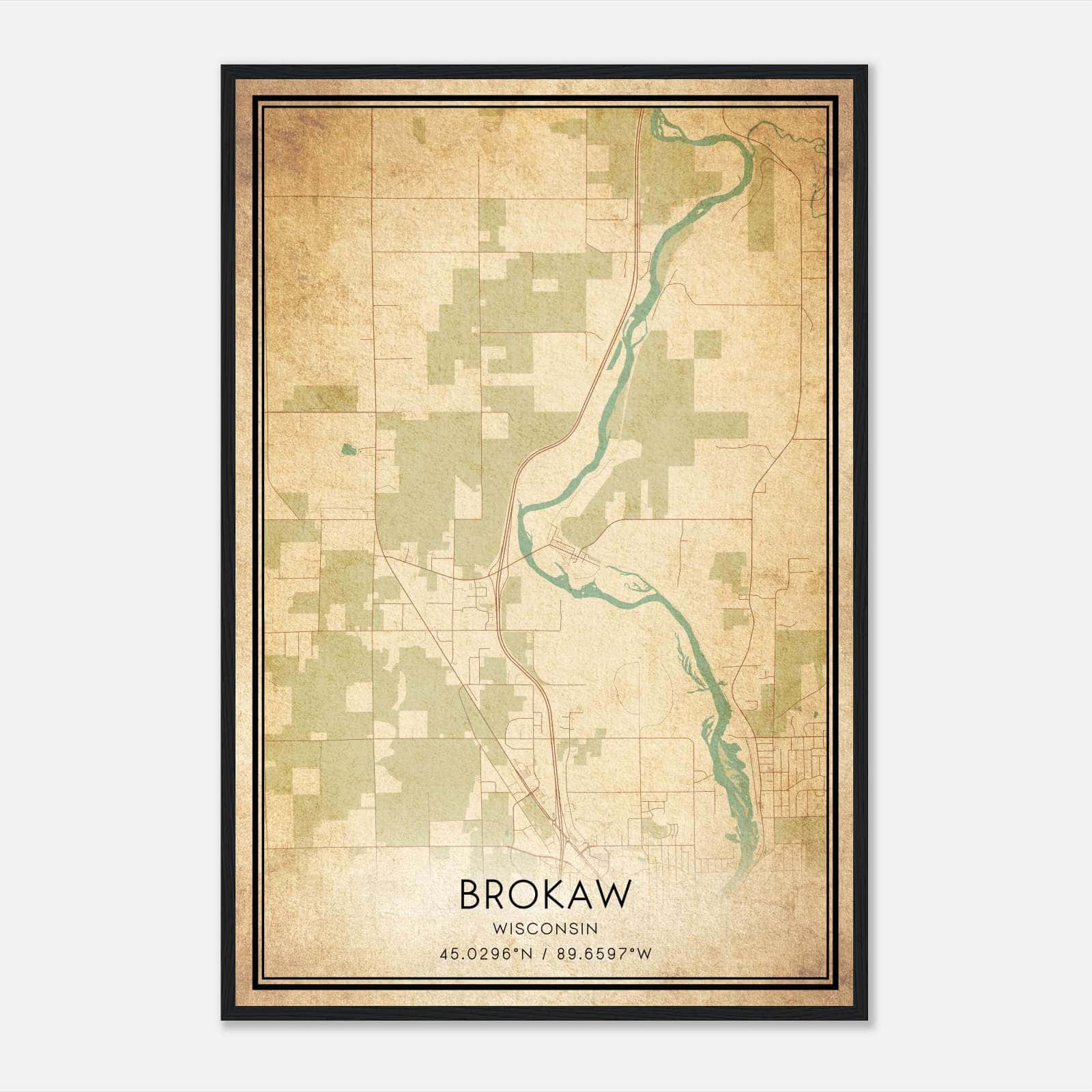 Vintage Brokaw Wisconsin Map Poster, Brokaw WI City Road Wall Art Print Vintage Brokaw Wisconsin Map Poster, Brokaw WI City Road Wall Art Print