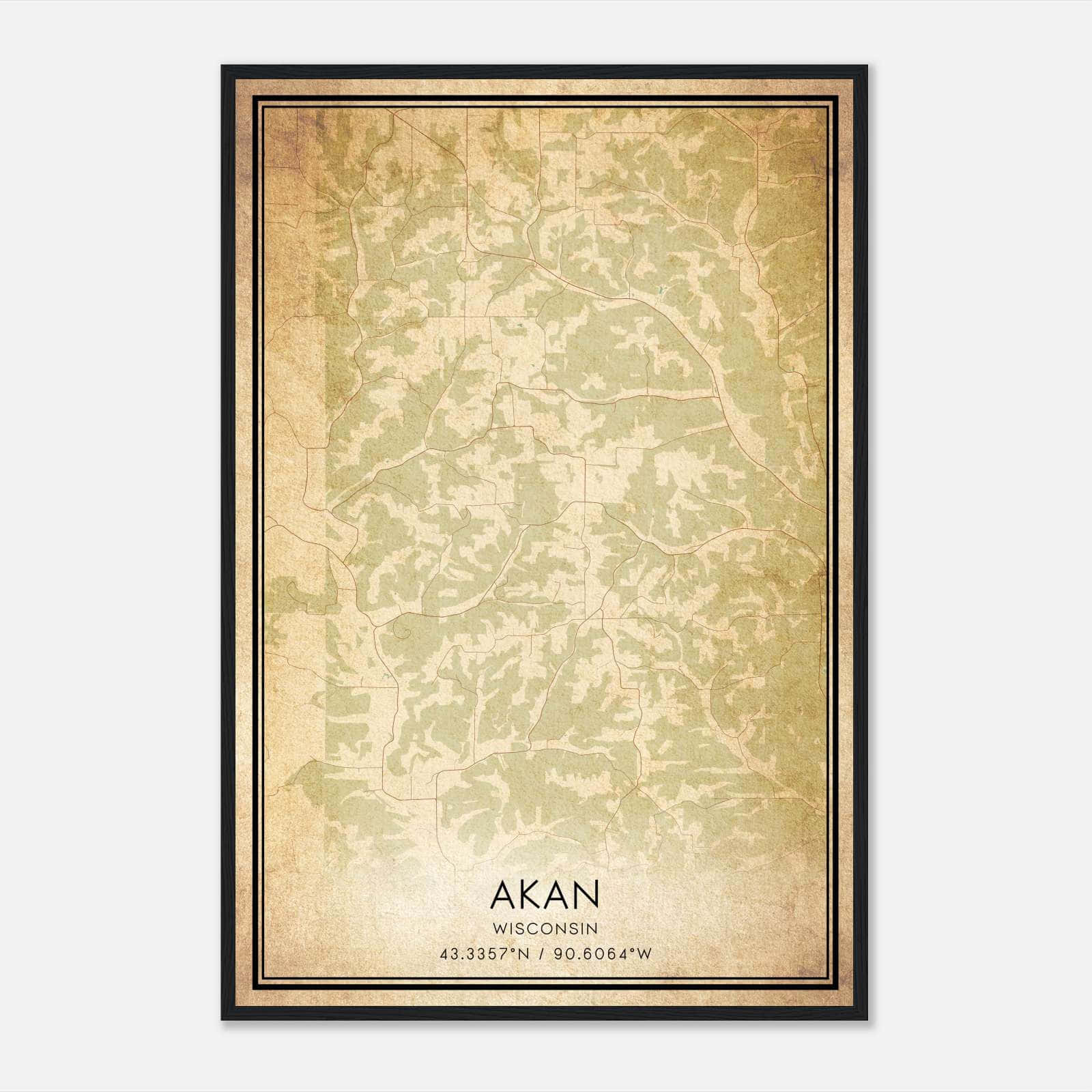 Vintage Akan Wisconsin Map Poster, Akan WI City Road Wall Art Print Vintage Akan Wisconsin Map Poster, Akan WI City Road Wall Art Print